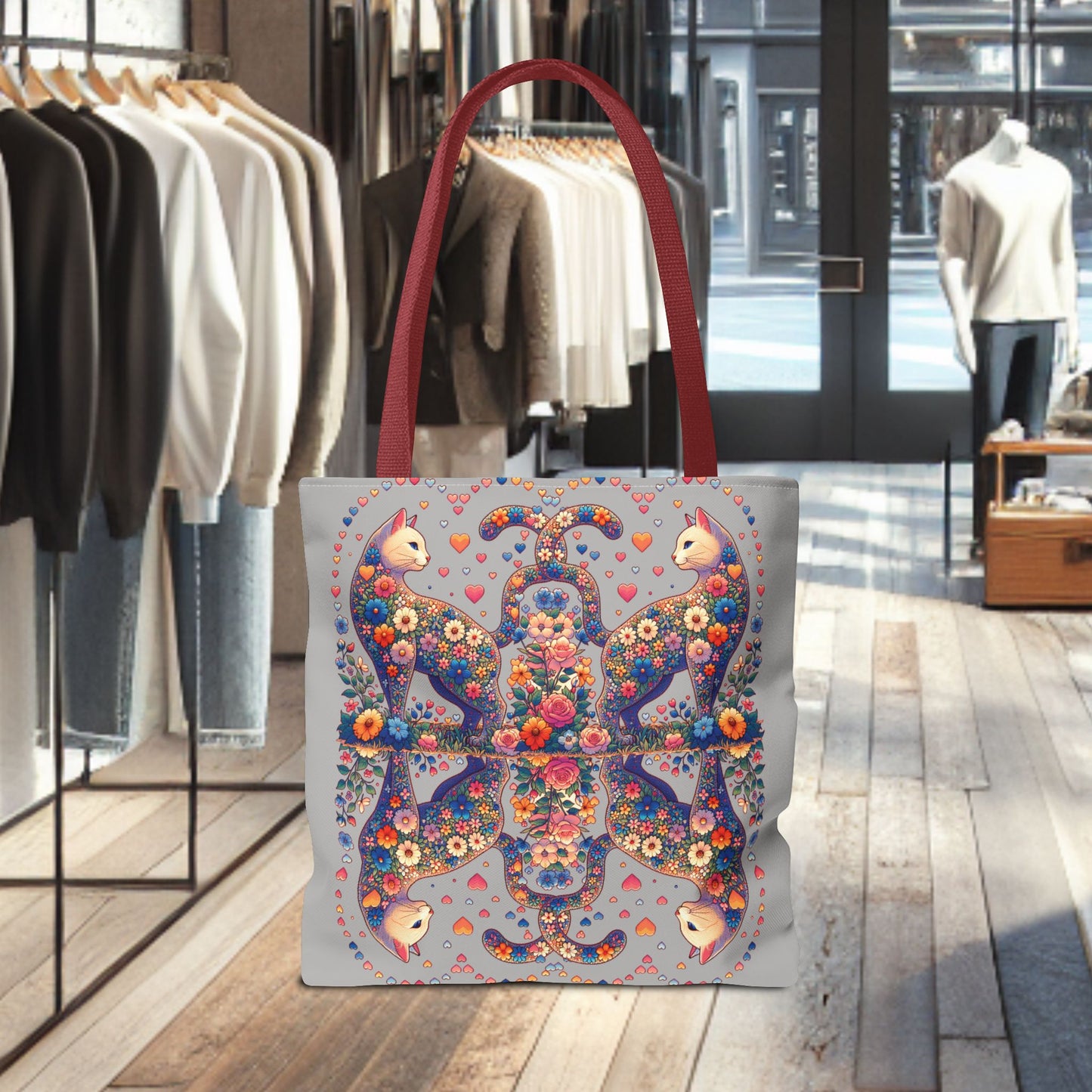Mosaic Loving Cat Light Gray Tote Bag (AOP)