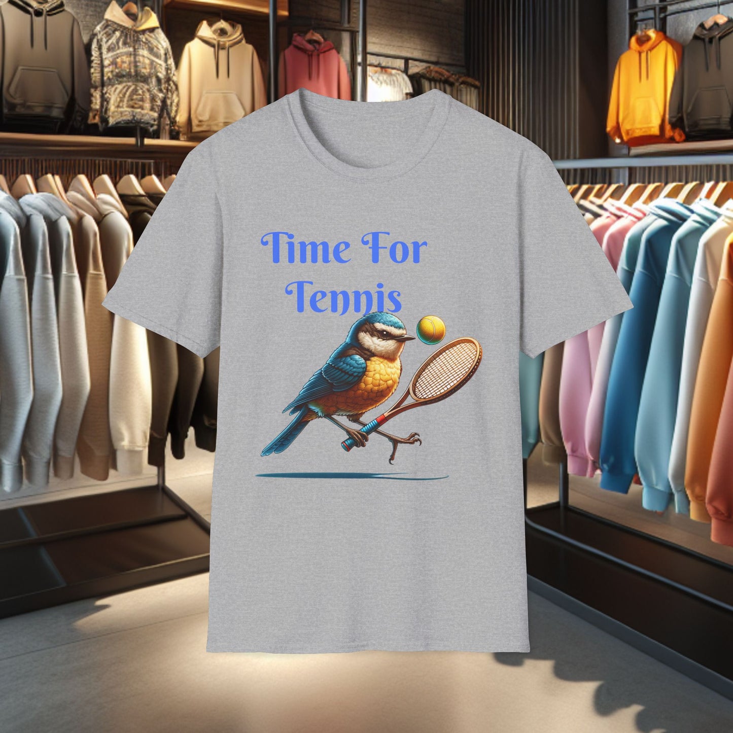 Blue Bird Playing Tennis Unisex T-Shirt - Time ForTennis
