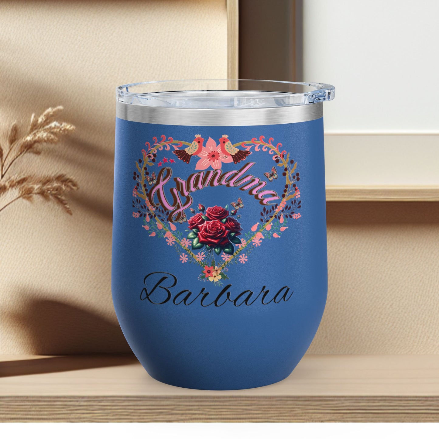 Personalized Grandma’s Wine Tumbler - 12oz Floral Heart Design