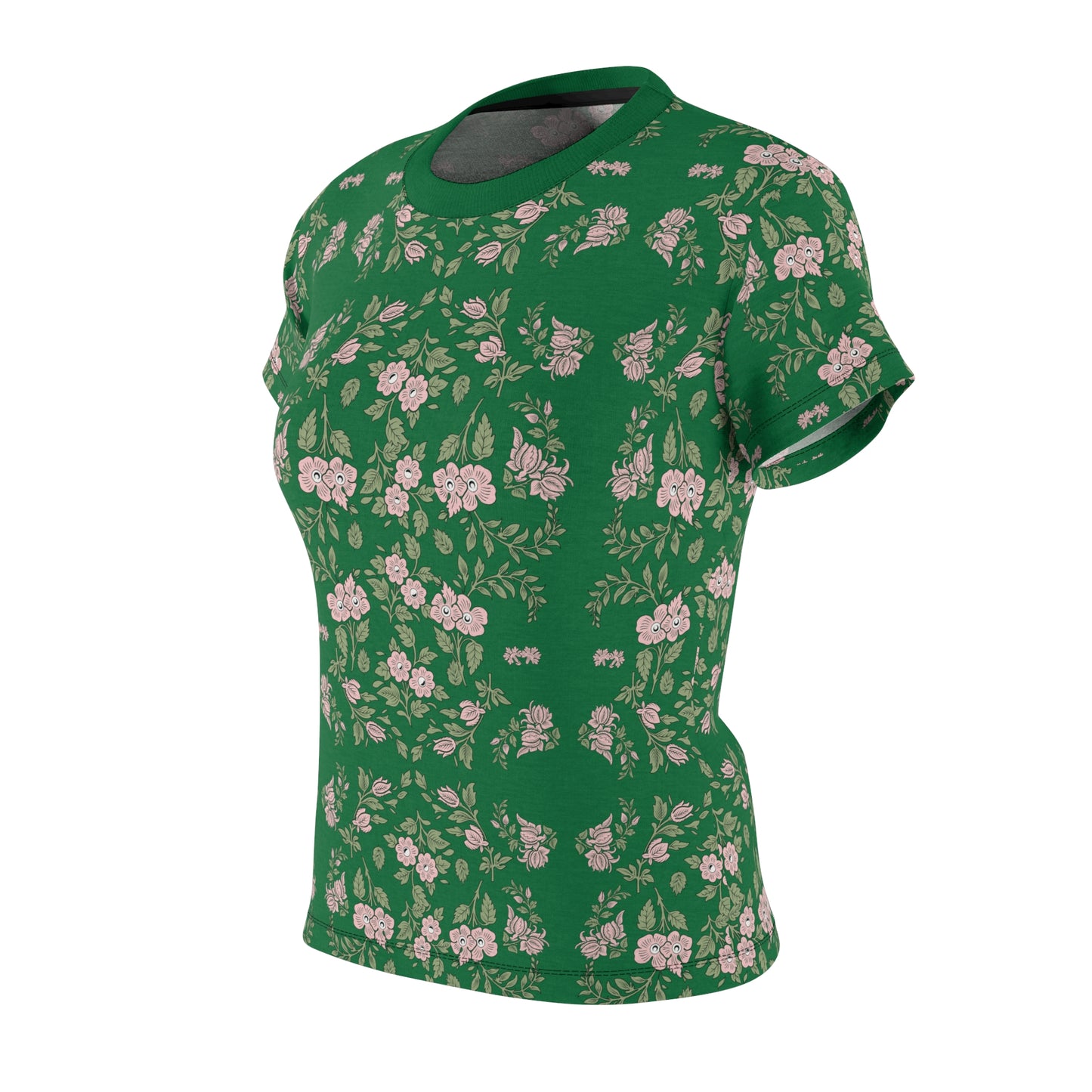 Women's Tee - Green with a pink floral print