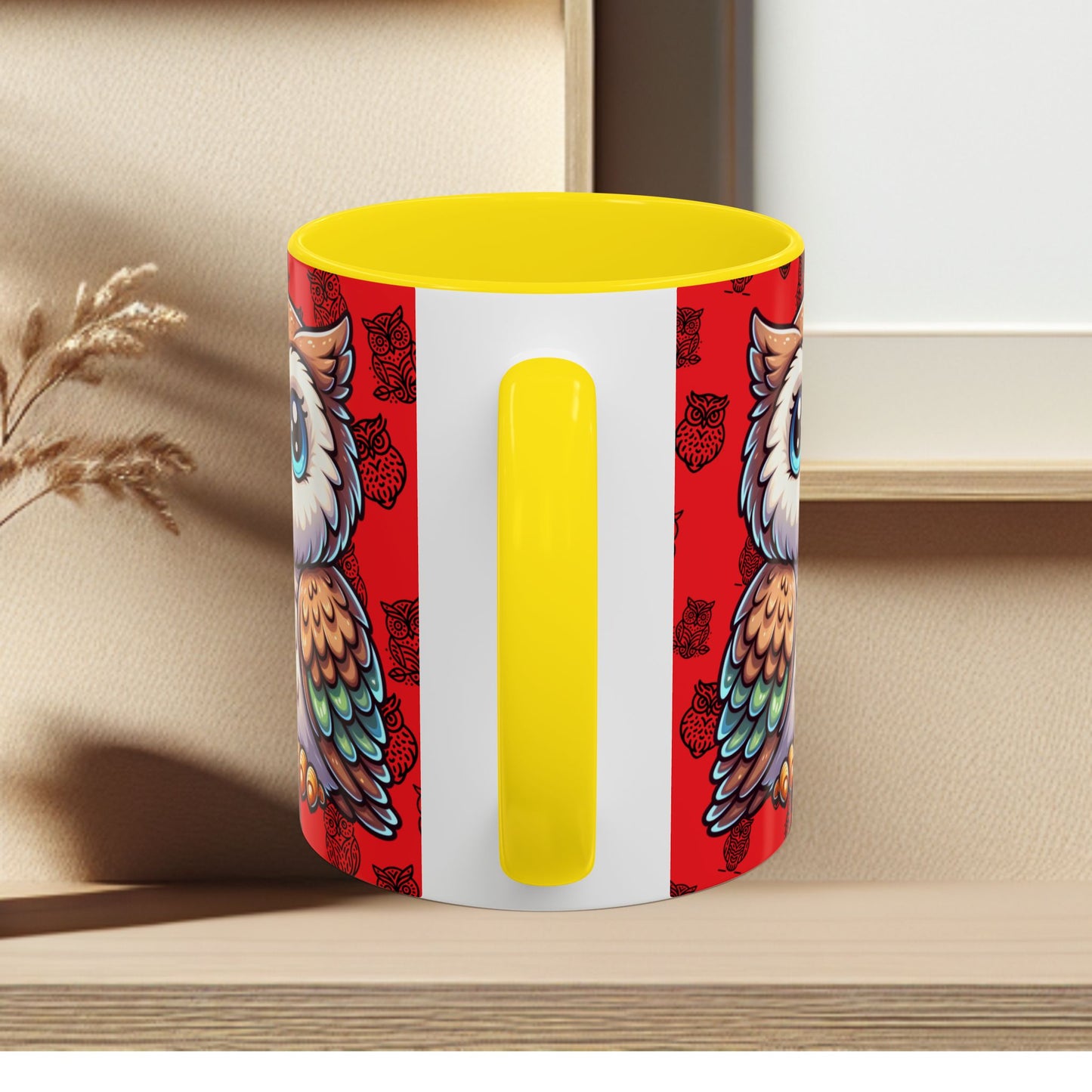 Red Coffee Mug - Owl Family - Colorful Inspirational Owl Design