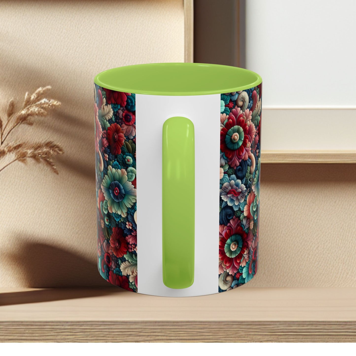 Beautiful Floral Pattern Accent Coffee Mug — Vibrant Vintage Bloom Design (11/15oz)