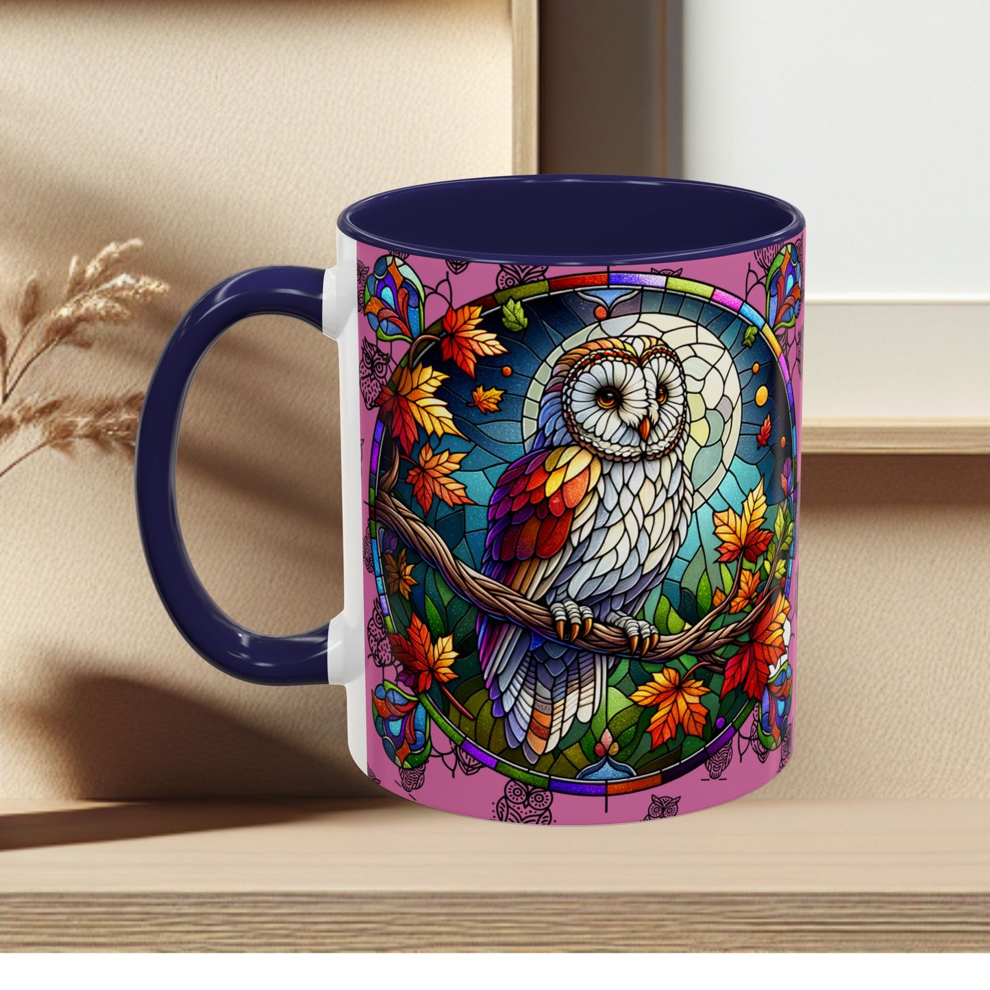 Coffee Mug -Colorful Stain Glass Owl Design