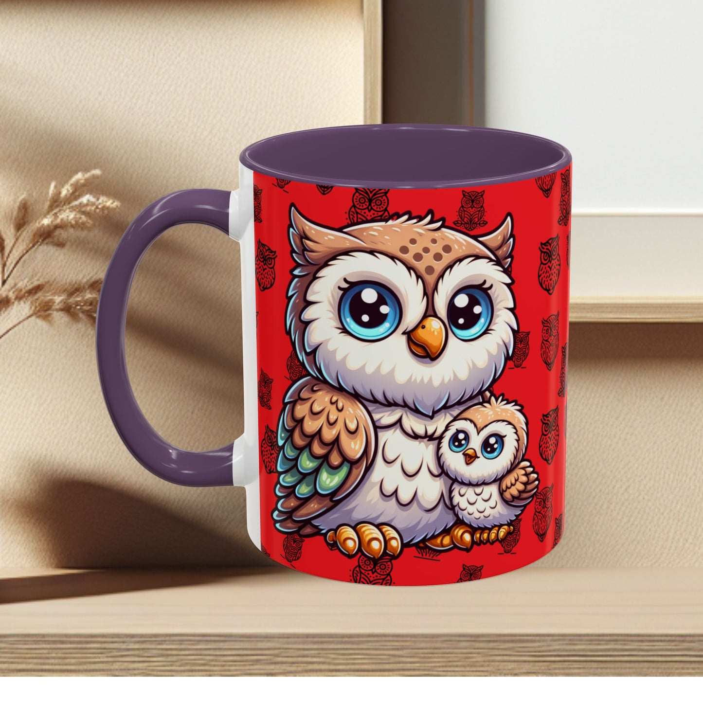 Red Coffee Mug - Owl Family - Colorful Inspirational Owl Design
