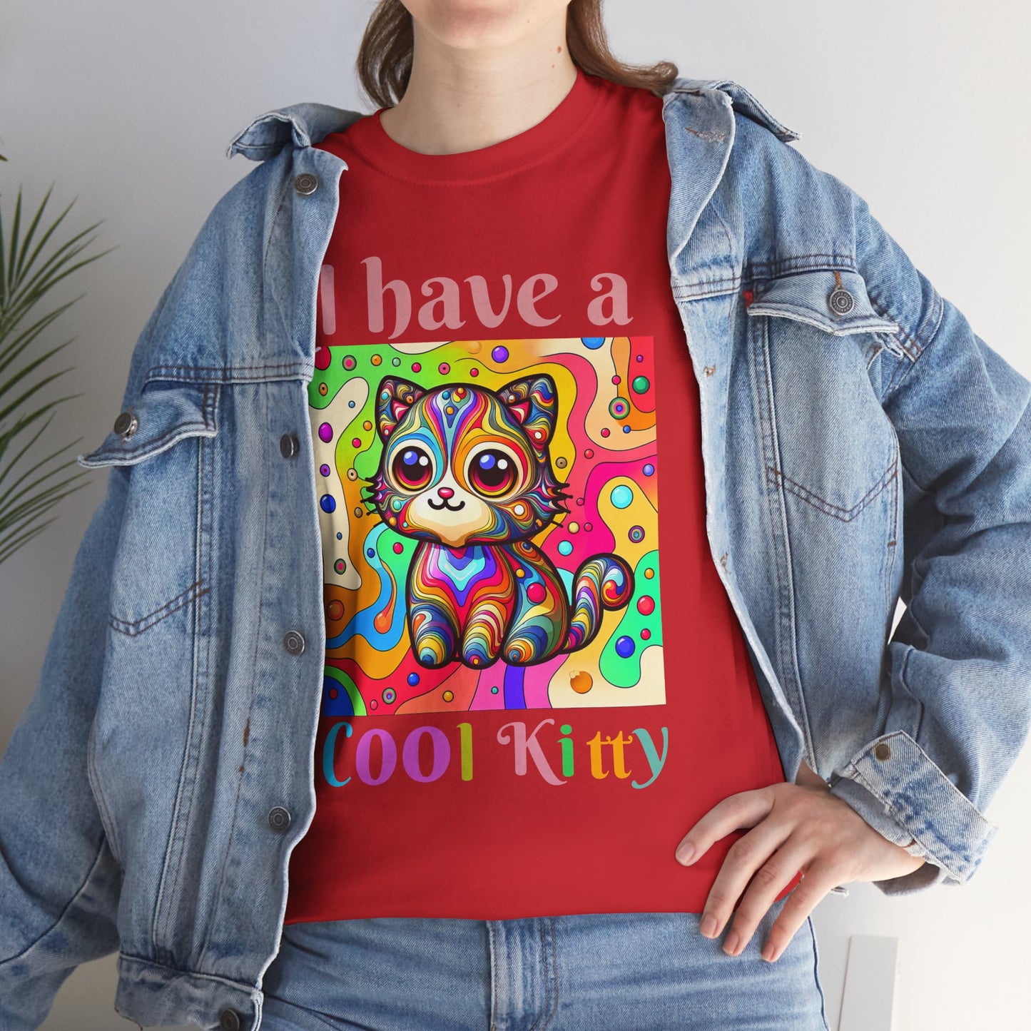 Cool Kitty Heavy Cotton Tee | Cat Lover Gift | Colorful Fun Shirt | Cute Animal Apparel | Perfect for Birthdays & Pet Lovers