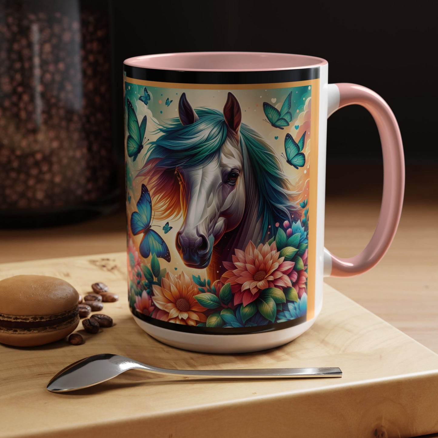 Coffee Mug Horses, Flowers, and Butterflies Mug