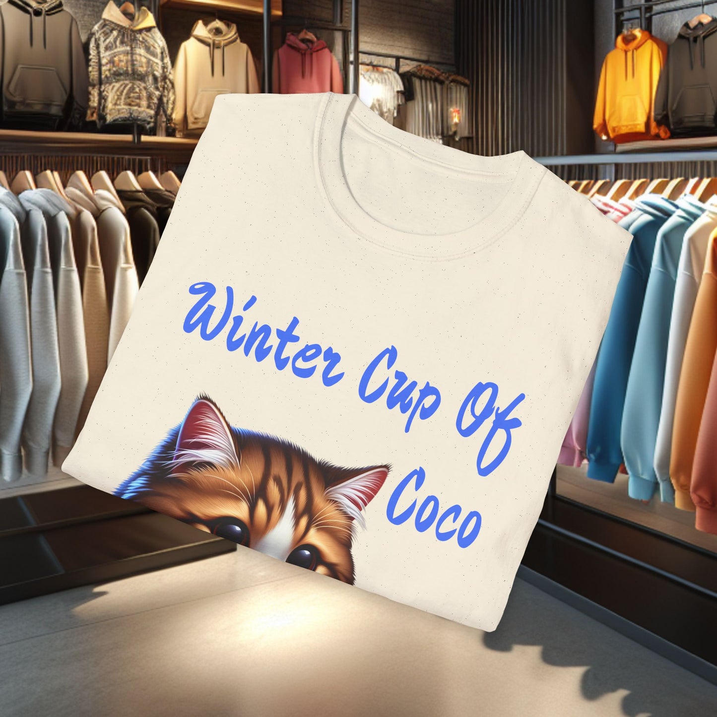 a Cat Sipping on a Cup Of Coco Unisex T-Shirt - Winter Coco