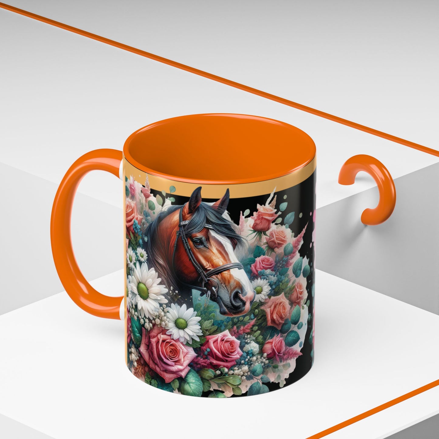 Coffee Mug Horses in Flowers 11oz 15oz