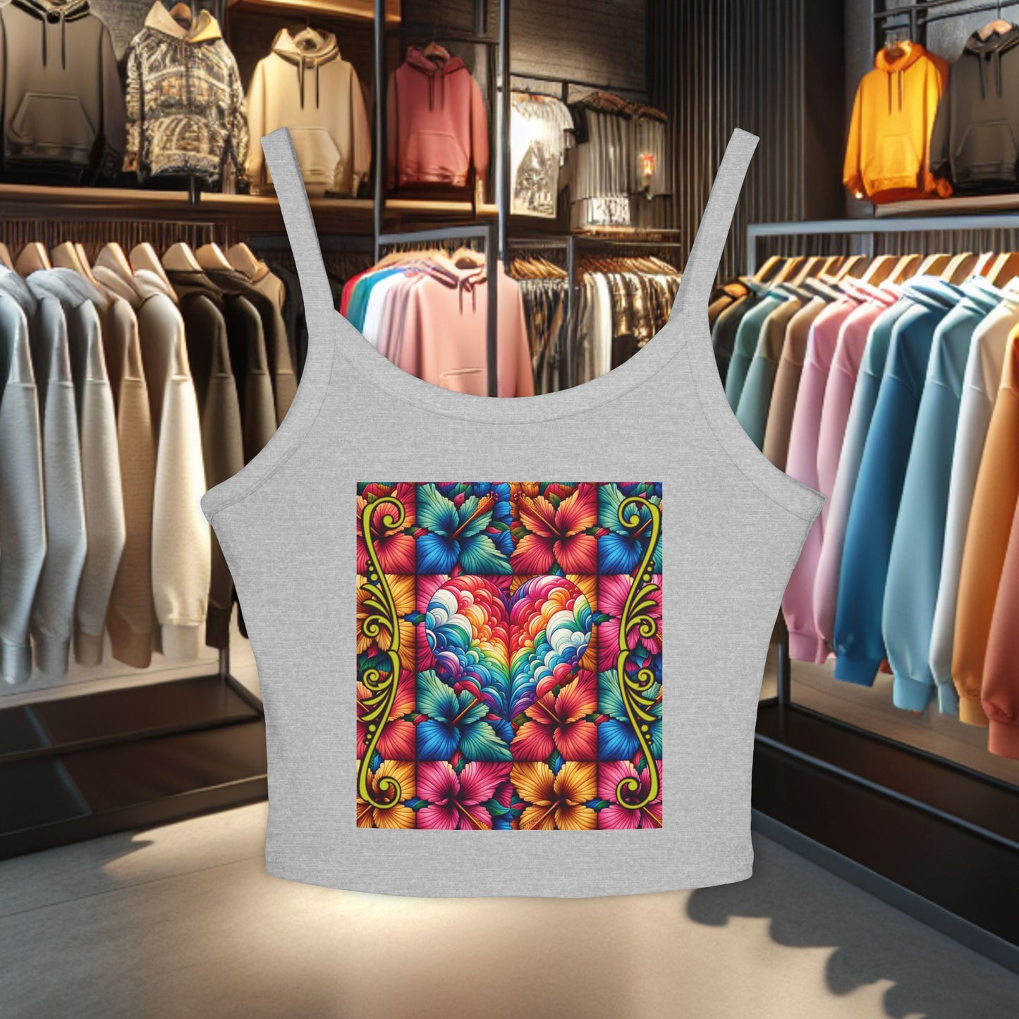 Colorful Heart Floral Tank Top - Summer Tropical Design