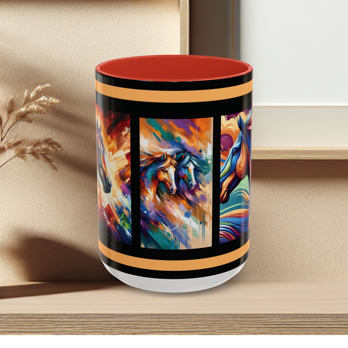 Mug Coffee Multi Color Horses 11oz 15oz