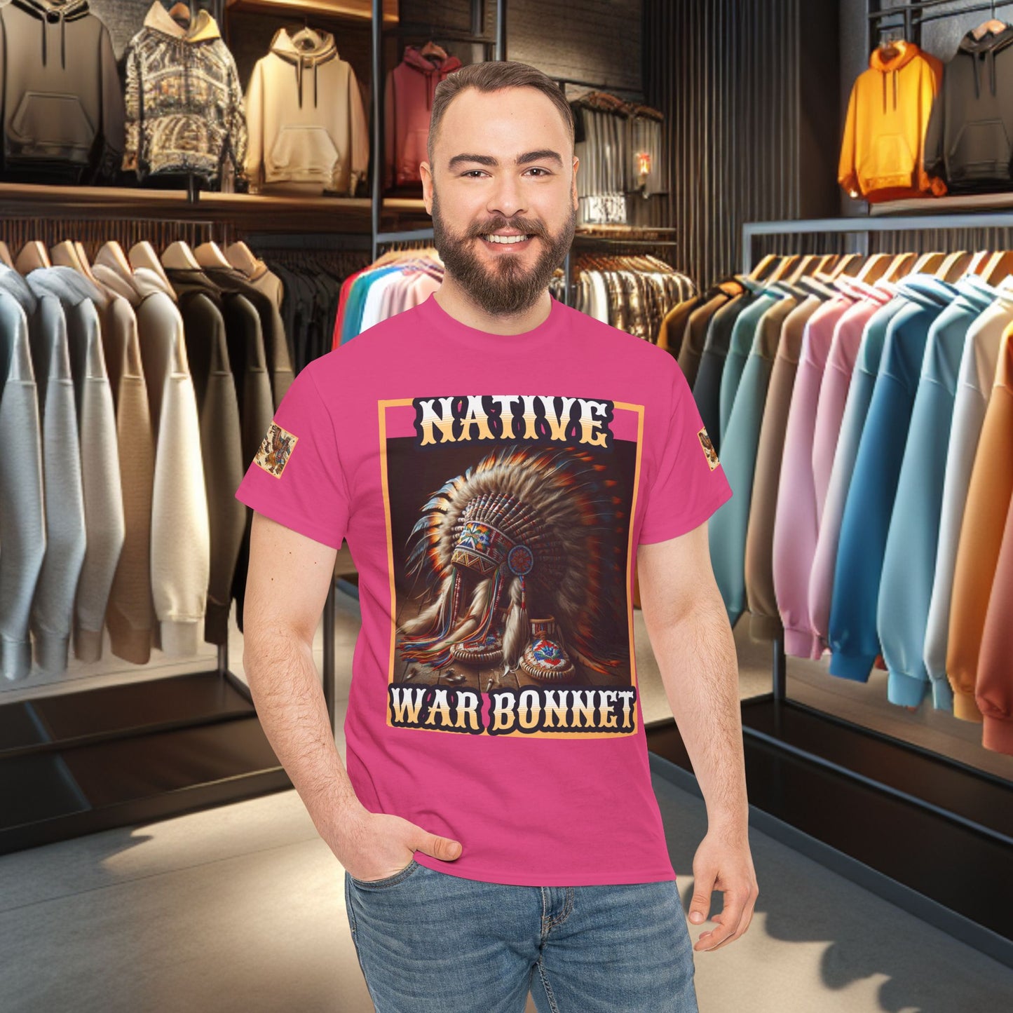 Unisex Cotton Tee - Native War Bonnet -Heavy Cotton Tee-