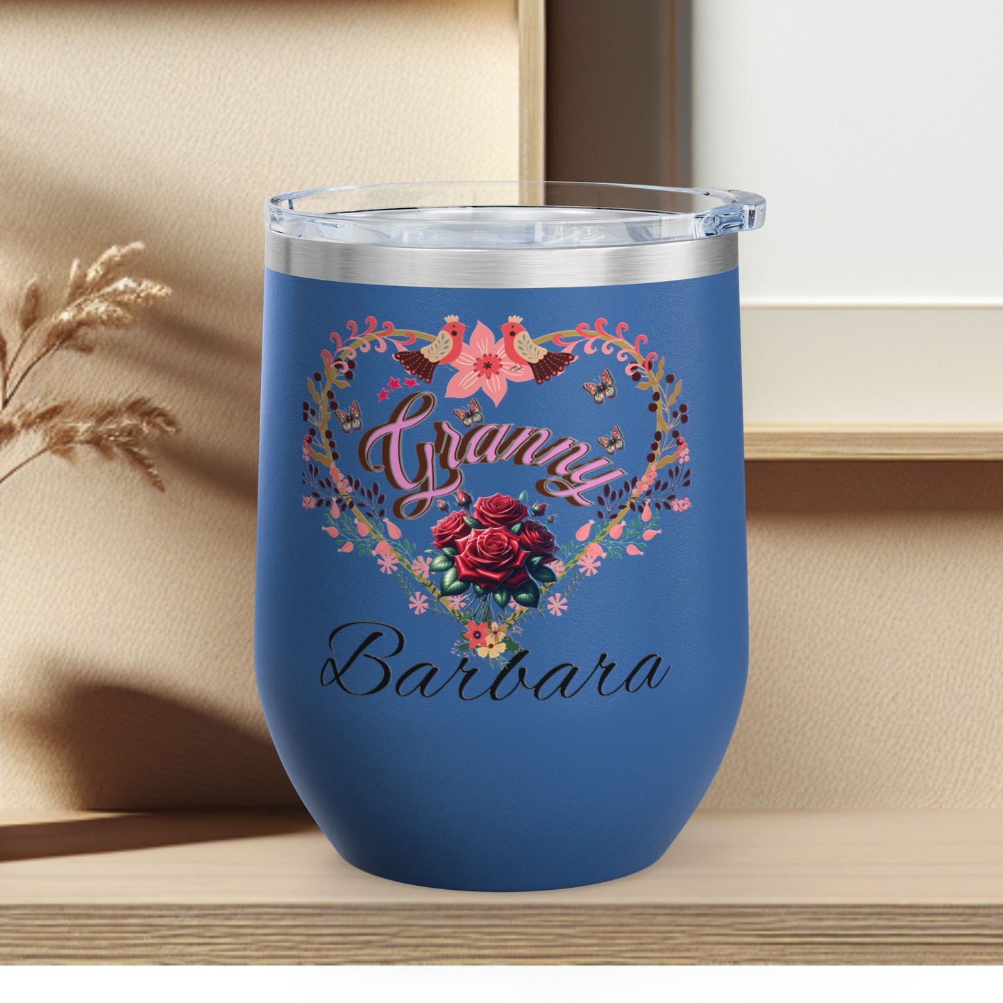 Personalized Grannie’s Wine Tumbler - 12oz Floral Heart Design