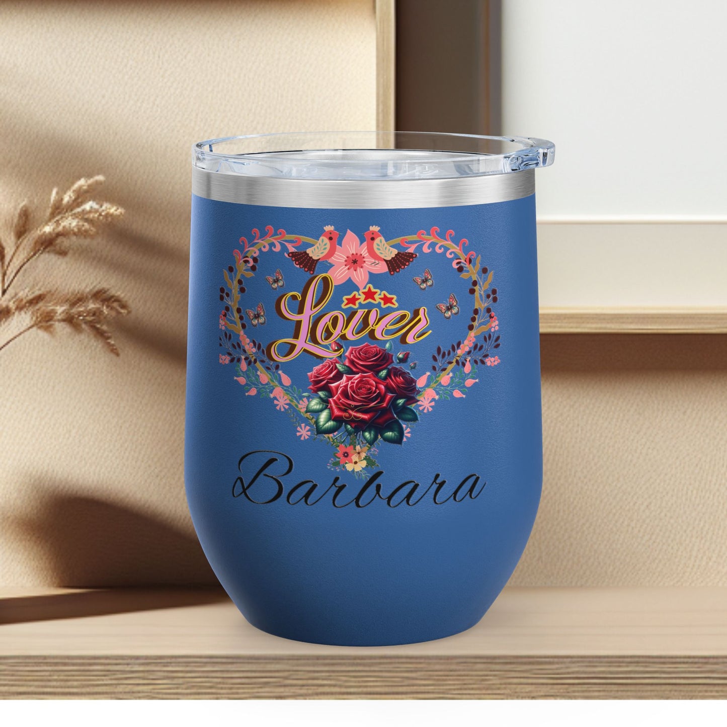 Personalized Lover's Floral Heart Wine Tumbler, 12oz