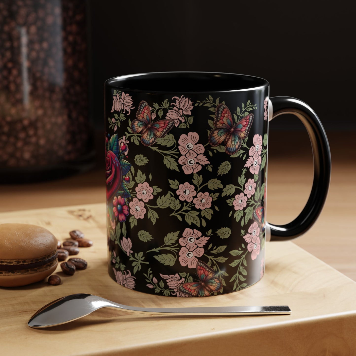Floral Coffee Mug Black