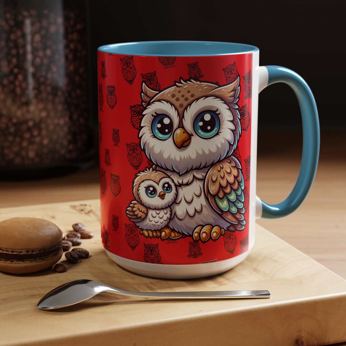 Red Coffee Mug - Owl Family - Colorful Inspirational Owl Design