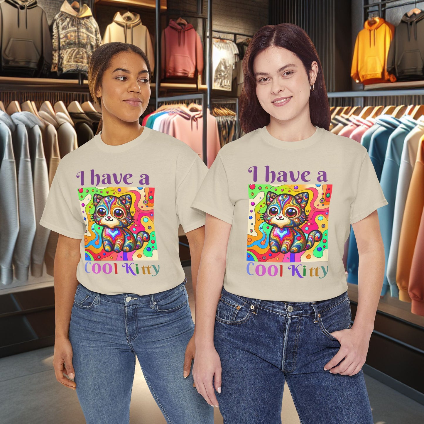 Cool Kitty Heavy Cotton Tee | Cat Lover Gift | Colorful Fun Shirt | Cute Animal Apparel | Perfect for Birthdays & Pet Lovers