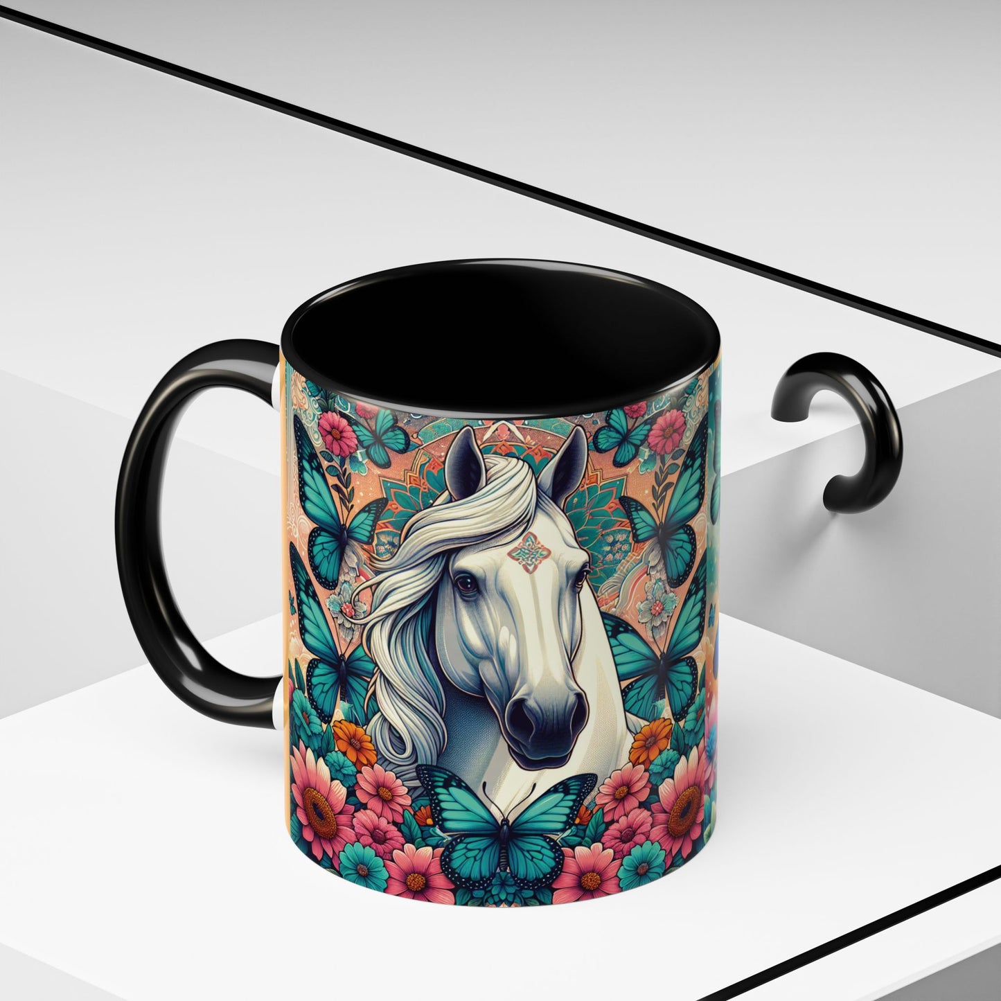 Coffee Mug Horses, Flowers, and Butterflies Mug
