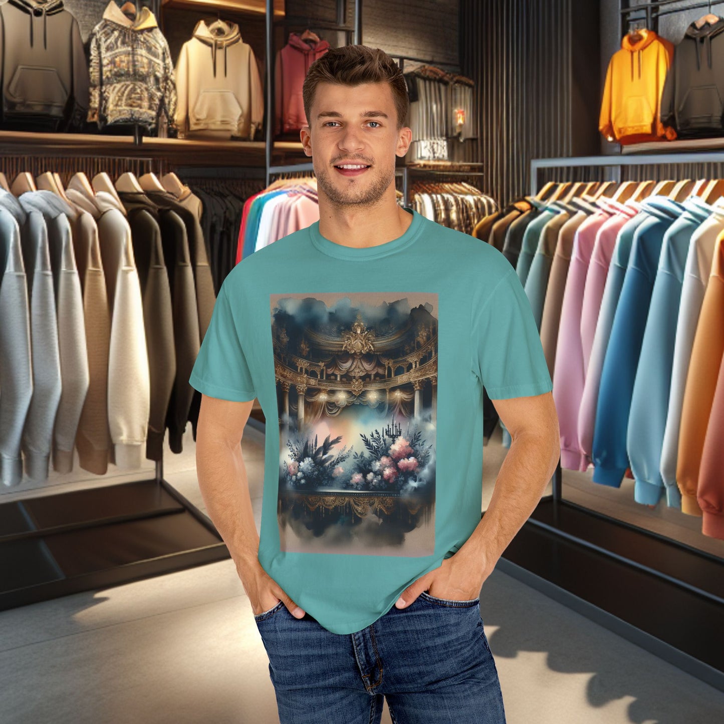 Dreamy Garden Unisex Garment-Dyed T-shirt - Artistic Floral Print - Perfect for Everyday Wear and Gifting