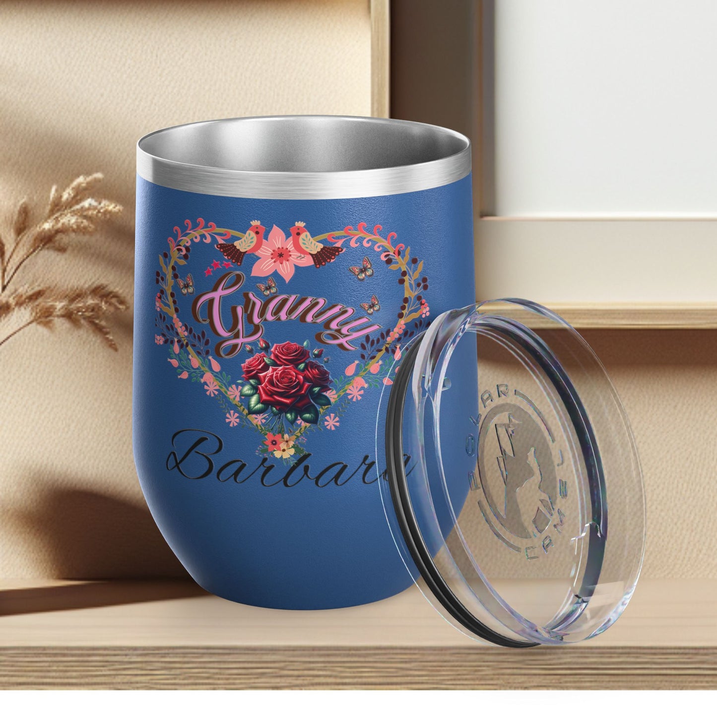 Personalized Grannie’s Wine Tumbler - 12oz Floral Heart Design