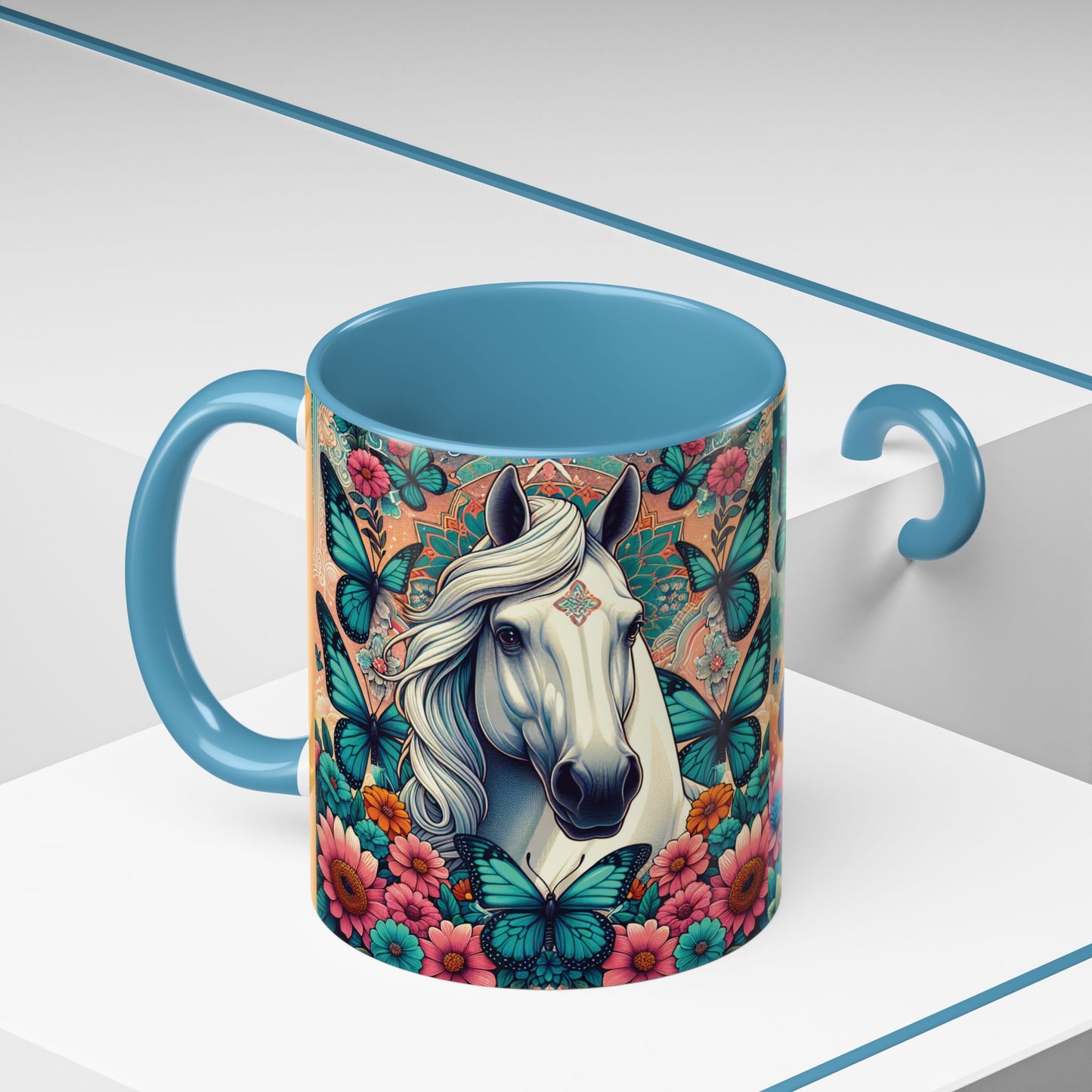 Coffee Mug Horses, Flowers, and Butterflies Mug