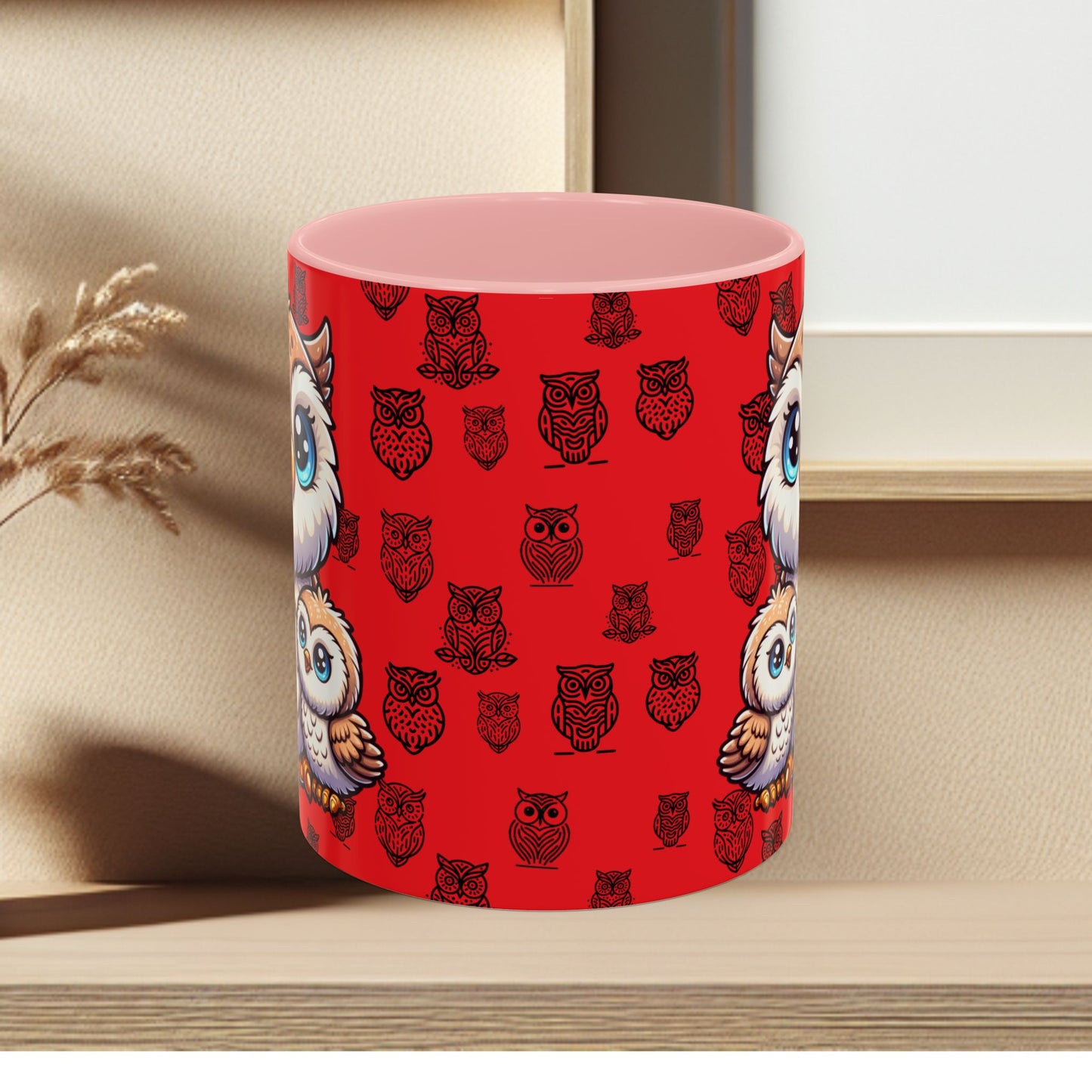 Red Coffee Mug - Owl Family - Colorful Inspirational Owl Design