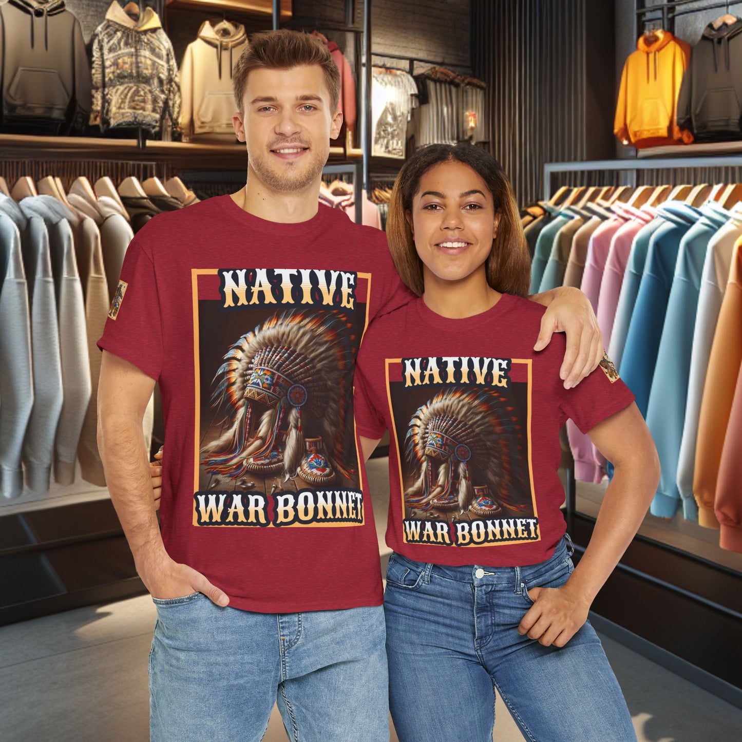 Unisex Cotton Tee - Native War Bonnet -Heavy Cotton Tee-