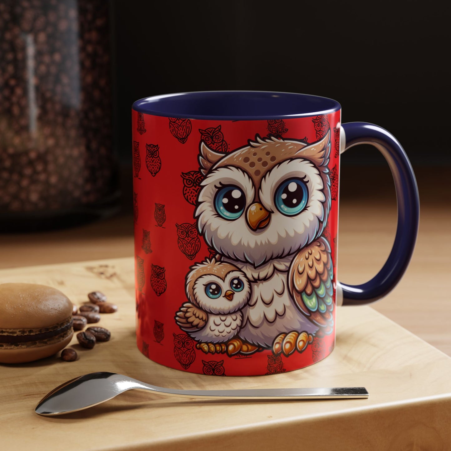 Red Coffee Mug - Owl Family - Colorful Inspirational Owl Design