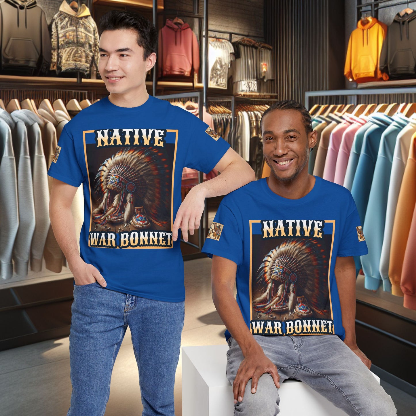 Unisex Cotton Tee - Native War Bonnet -Heavy Cotton Tee-