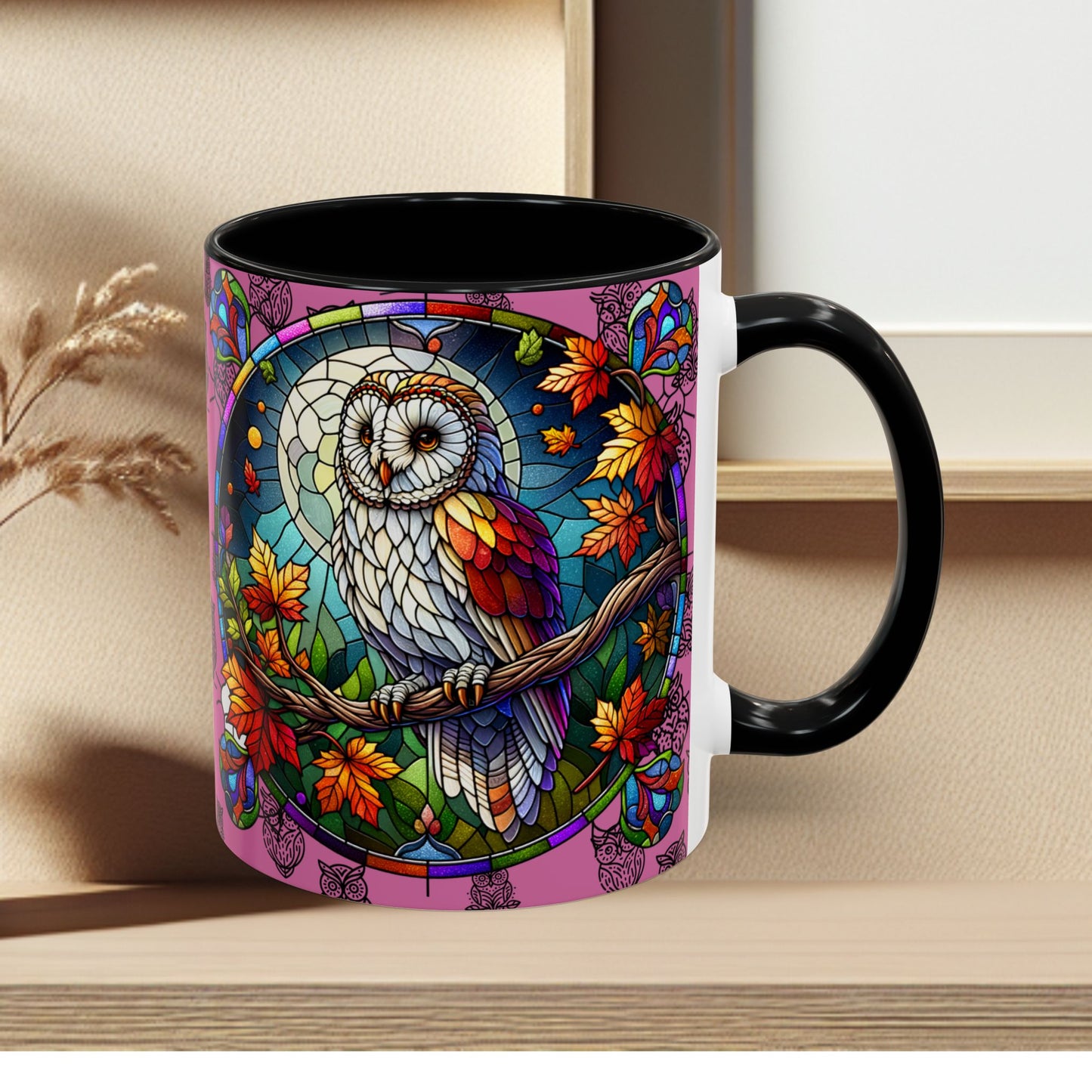 Coffee Mug -Colorful Stain Glass Owl Design