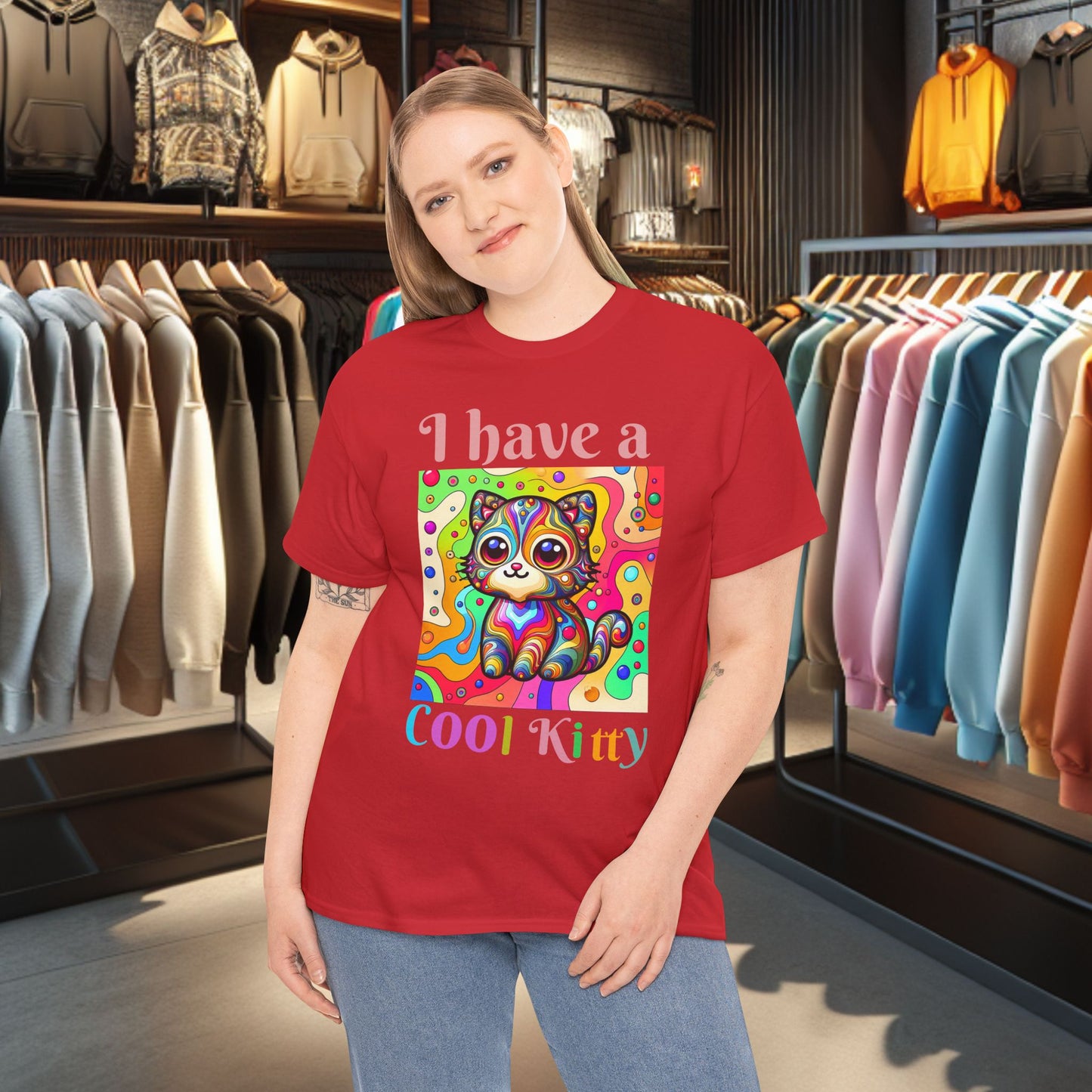Cool Kitty Heavy Cotton Tee | Cat Lover Gift | Colorful Fun Shirt | Cute Animal Apparel | Perfect for Birthdays & Pet Lovers