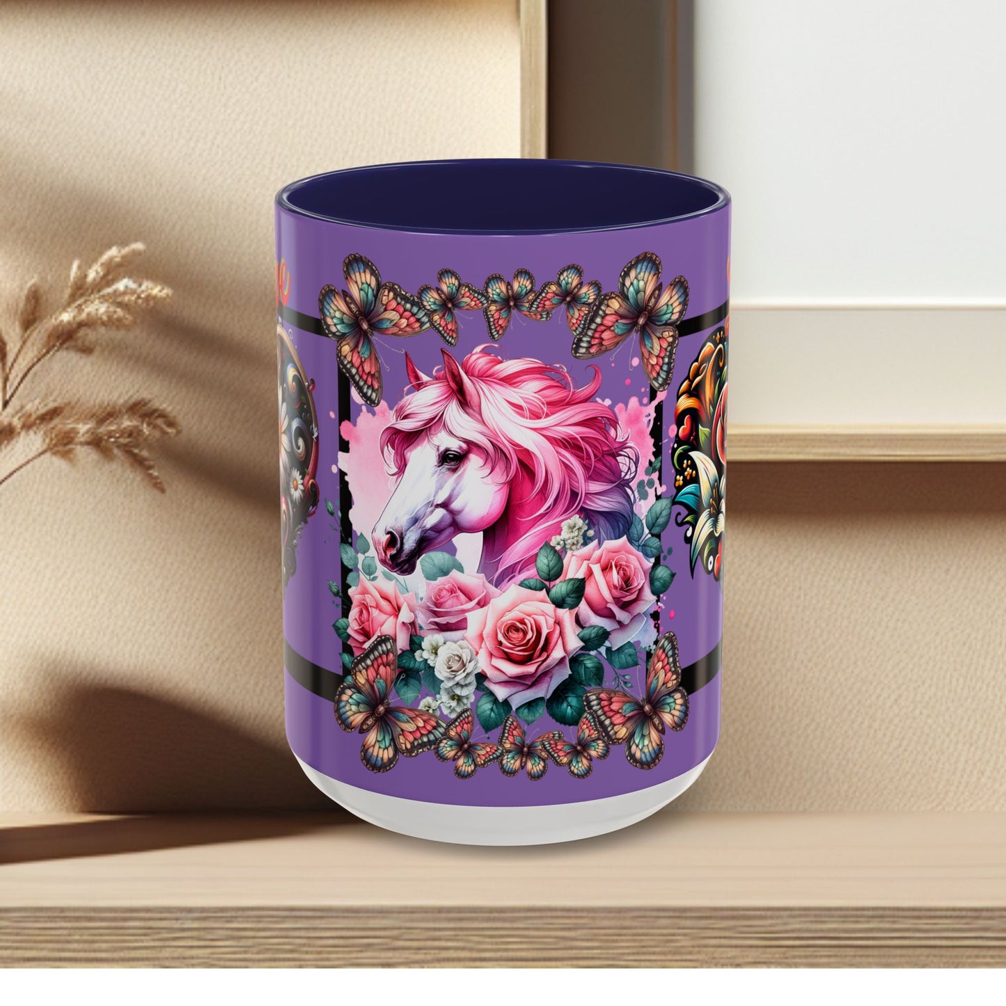 Love Coffee Mug - Vibrant Heart & Horse- Design, 11oz & 15oz