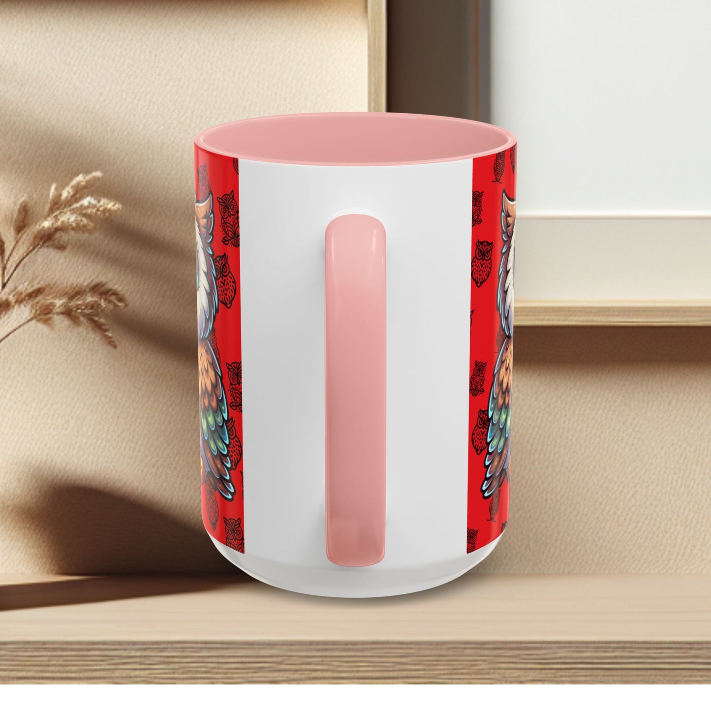 Red Coffee Mug - Owl Family - Colorful Inspirational Owl Design