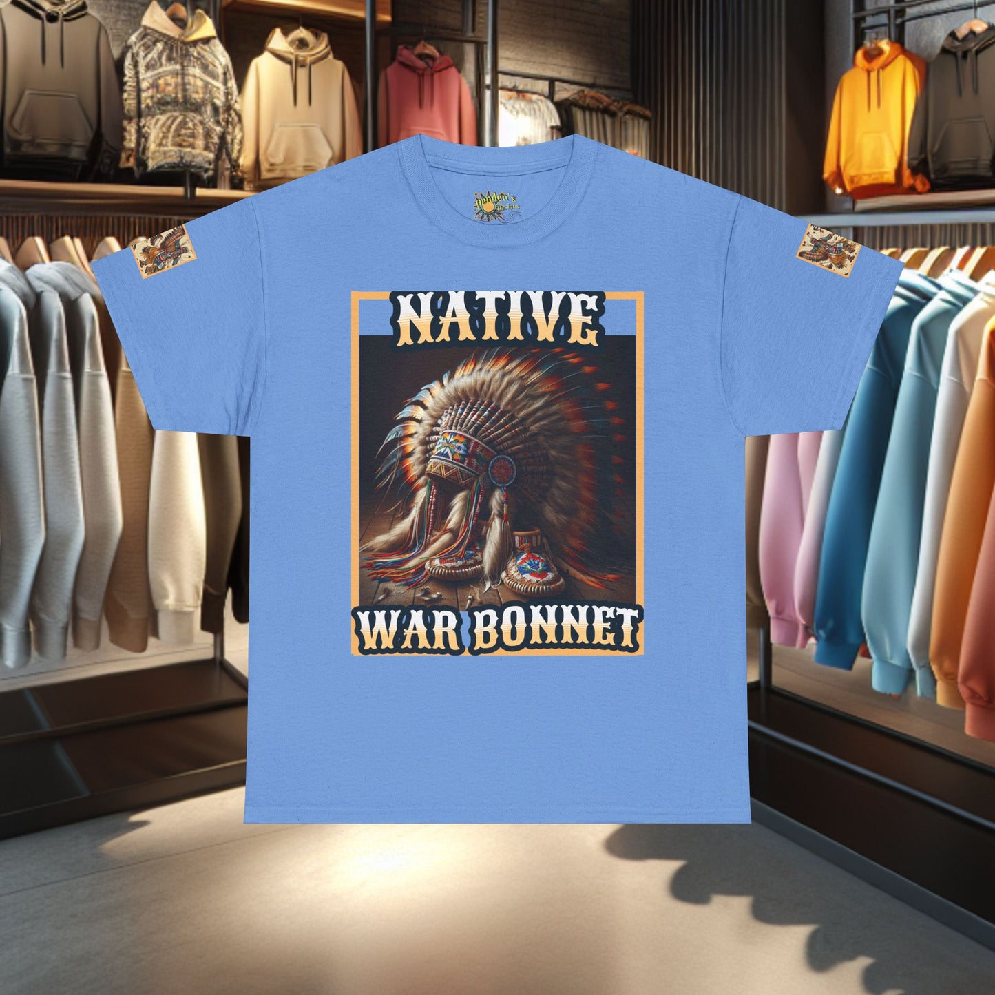 Unisex Cotton Tee - Native War Bonnet -Heavy Cotton Tee-
