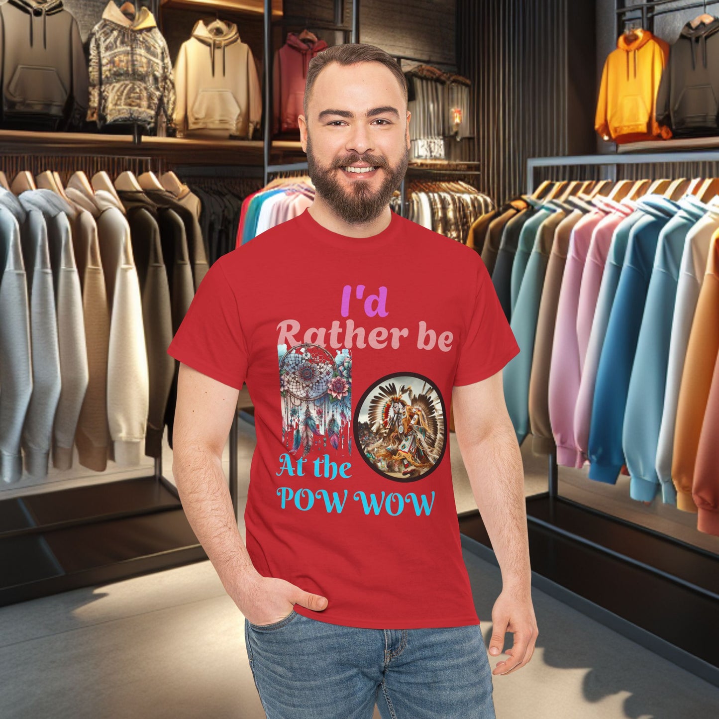 I'd Rather be at the POW-WOW- Heavy Cotton Tee