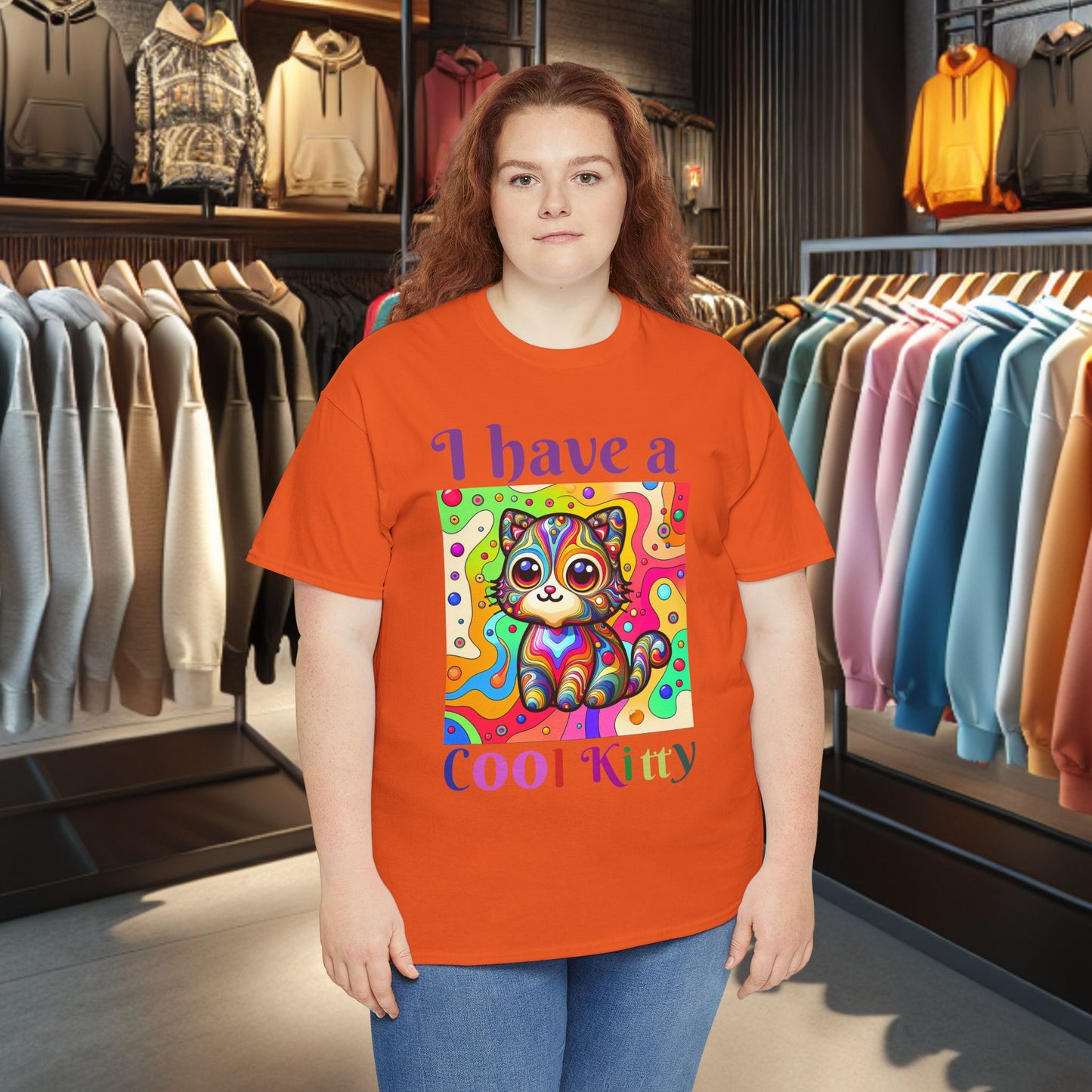Cool Kitty Heavy Cotton Tee | Cat Lover Gift | Colorful Fun Shirt | Cute Animal Apparel | Perfect for Birthdays & Pet Lovers