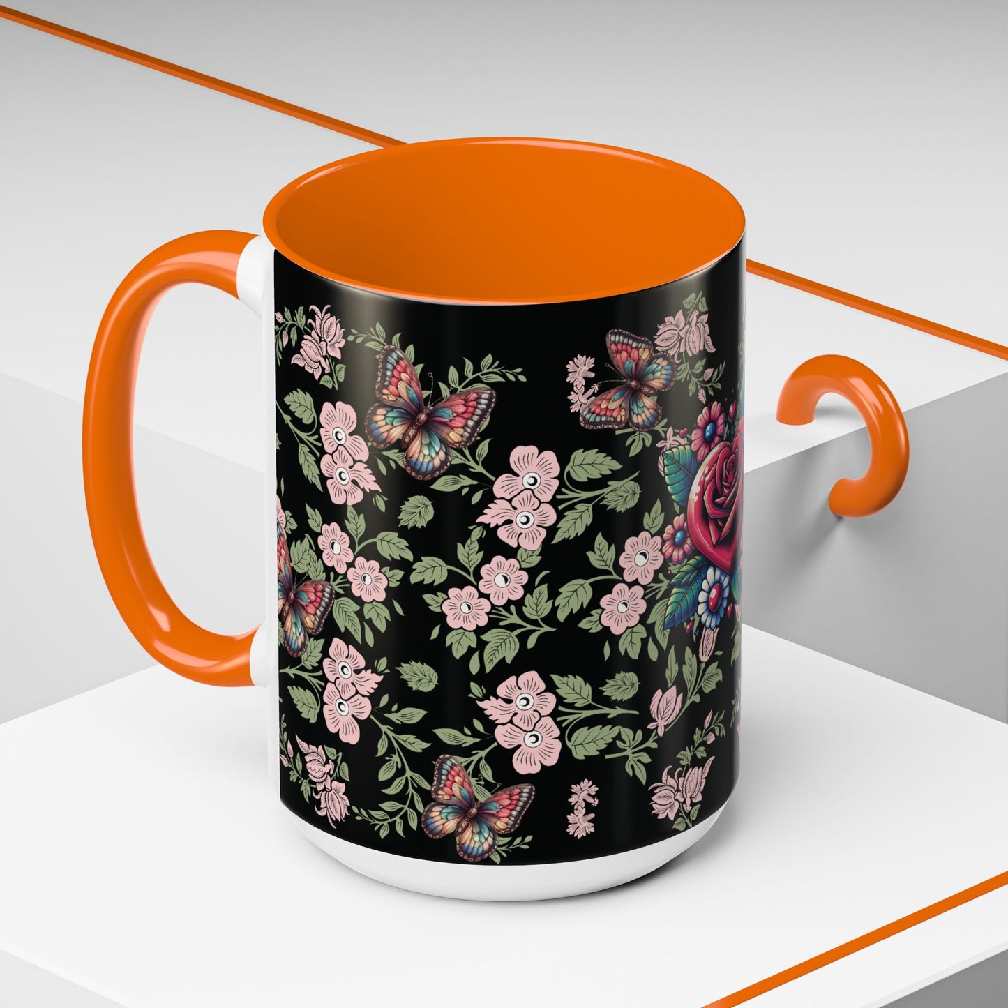 Floral Coffee Mug Black