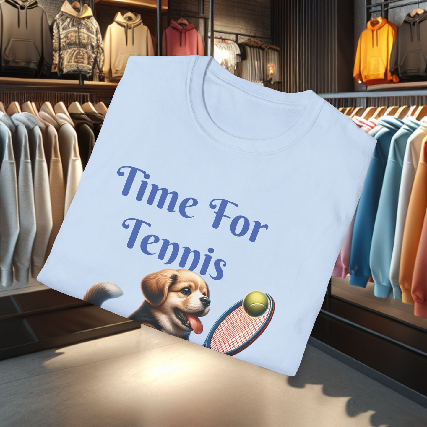 Puppy Playing Tennis Unisex T-Shirt - Time For Tennis