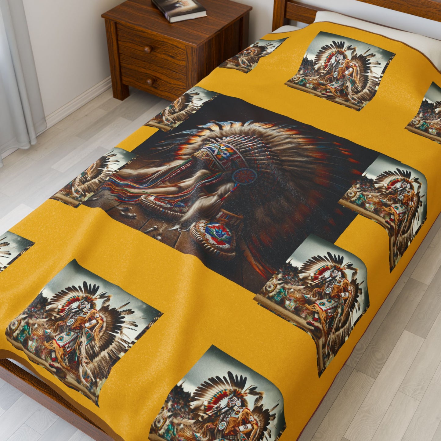 Native Pow-Wow Dancer Velveteen Blanket