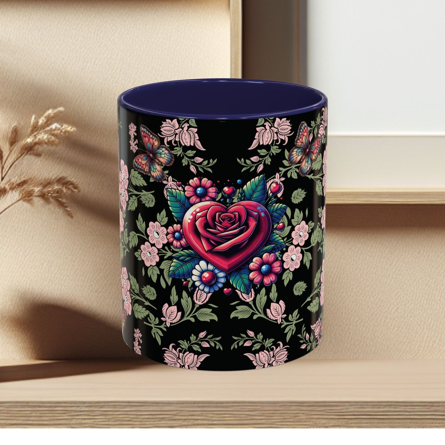 Floral Coffee Mug Black