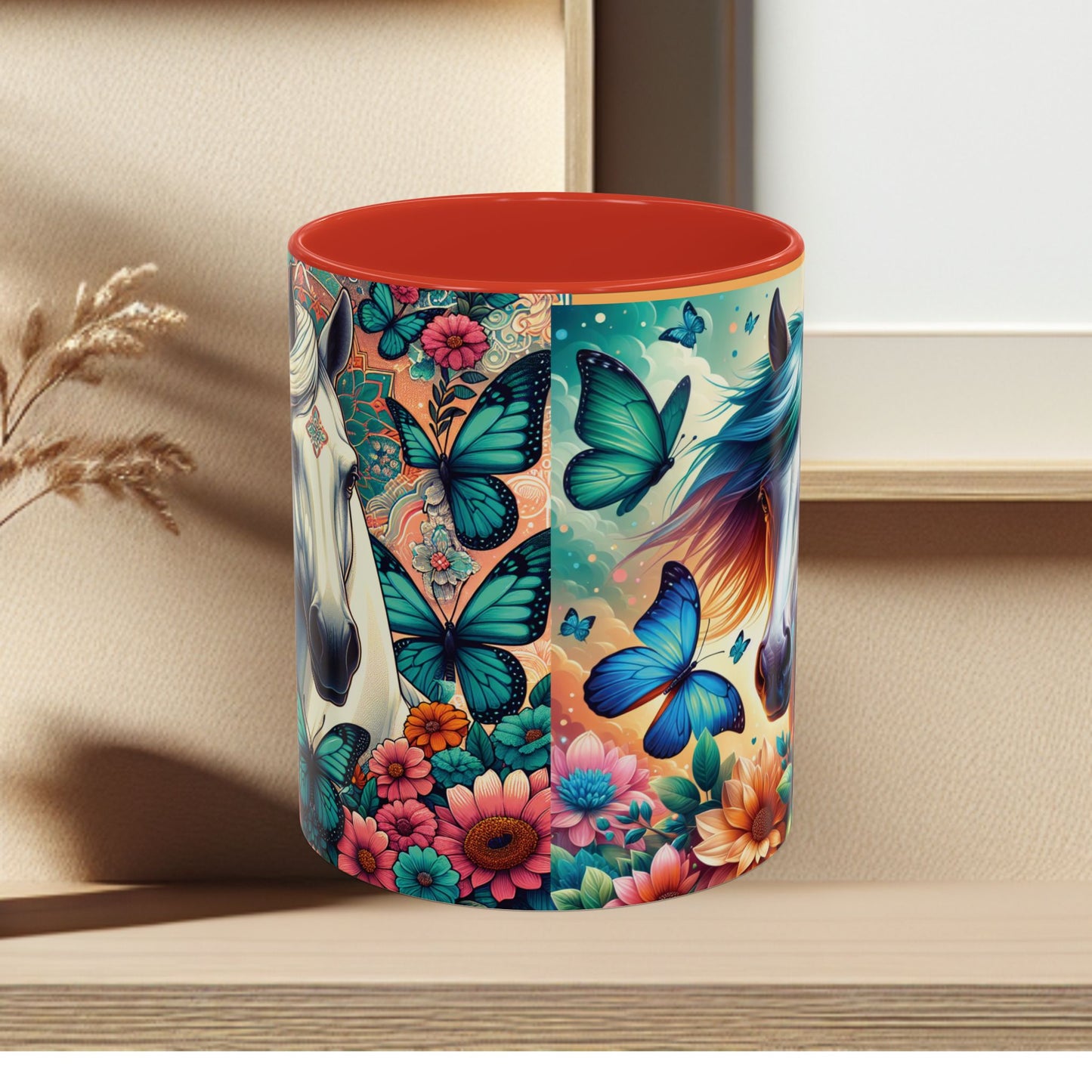 Coffee Mug Horses, Flowers, and Butterflies Mug