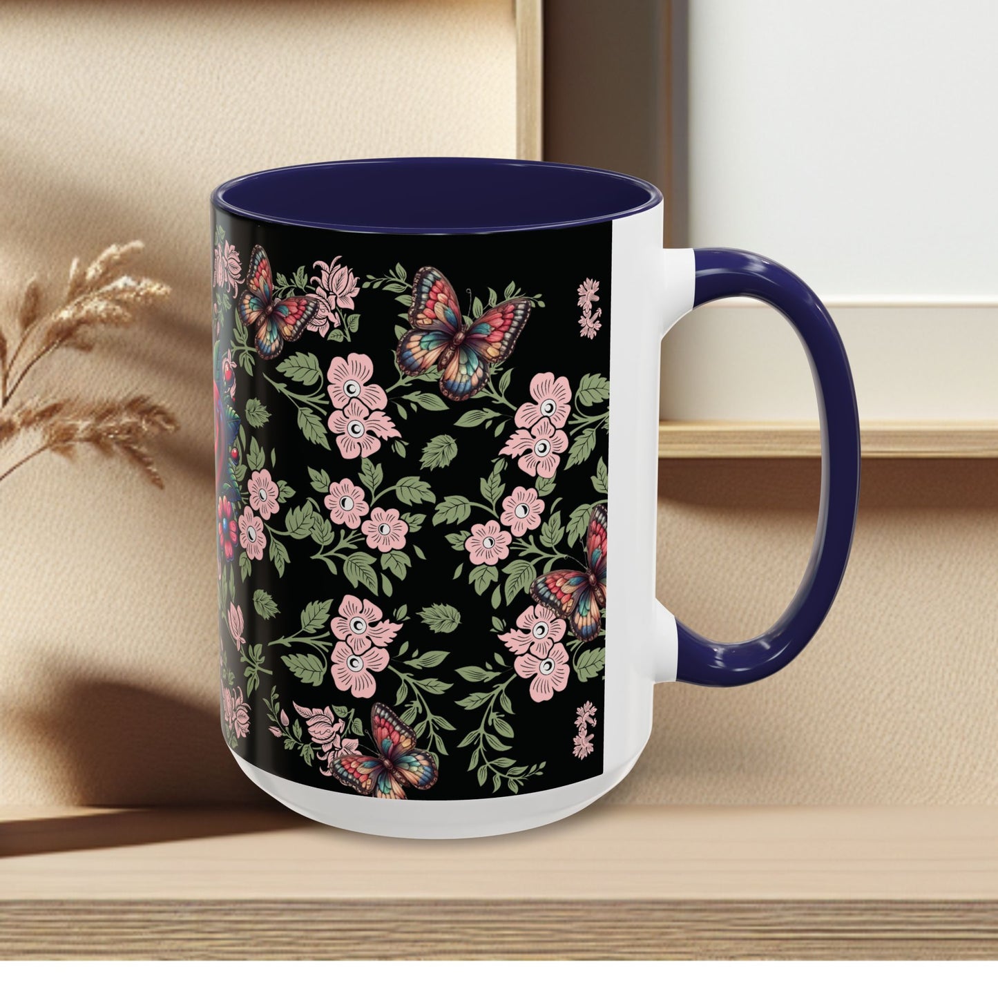 Floral Coffee Mug Black