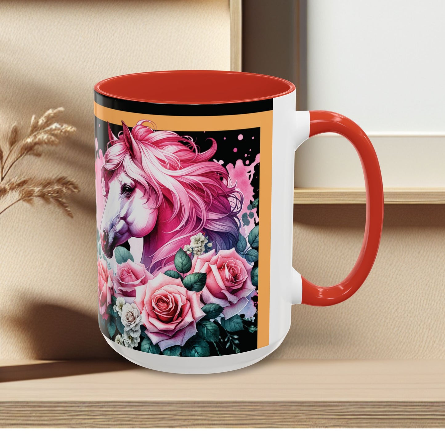 Coffee Mug Horses in Flowers 11oz 15oz