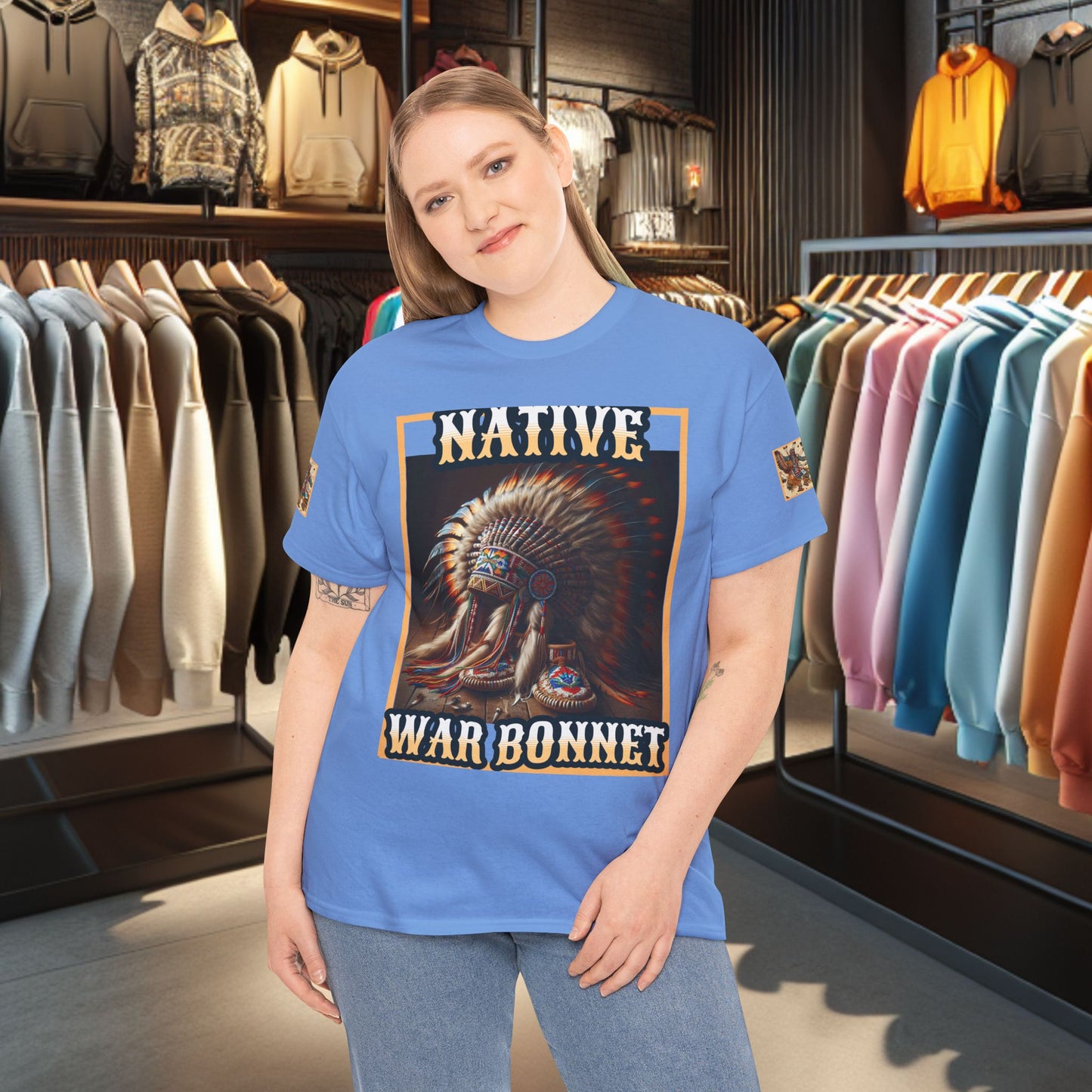 Unisex Cotton Tee - Native War Bonnet -Heavy Cotton Tee-
