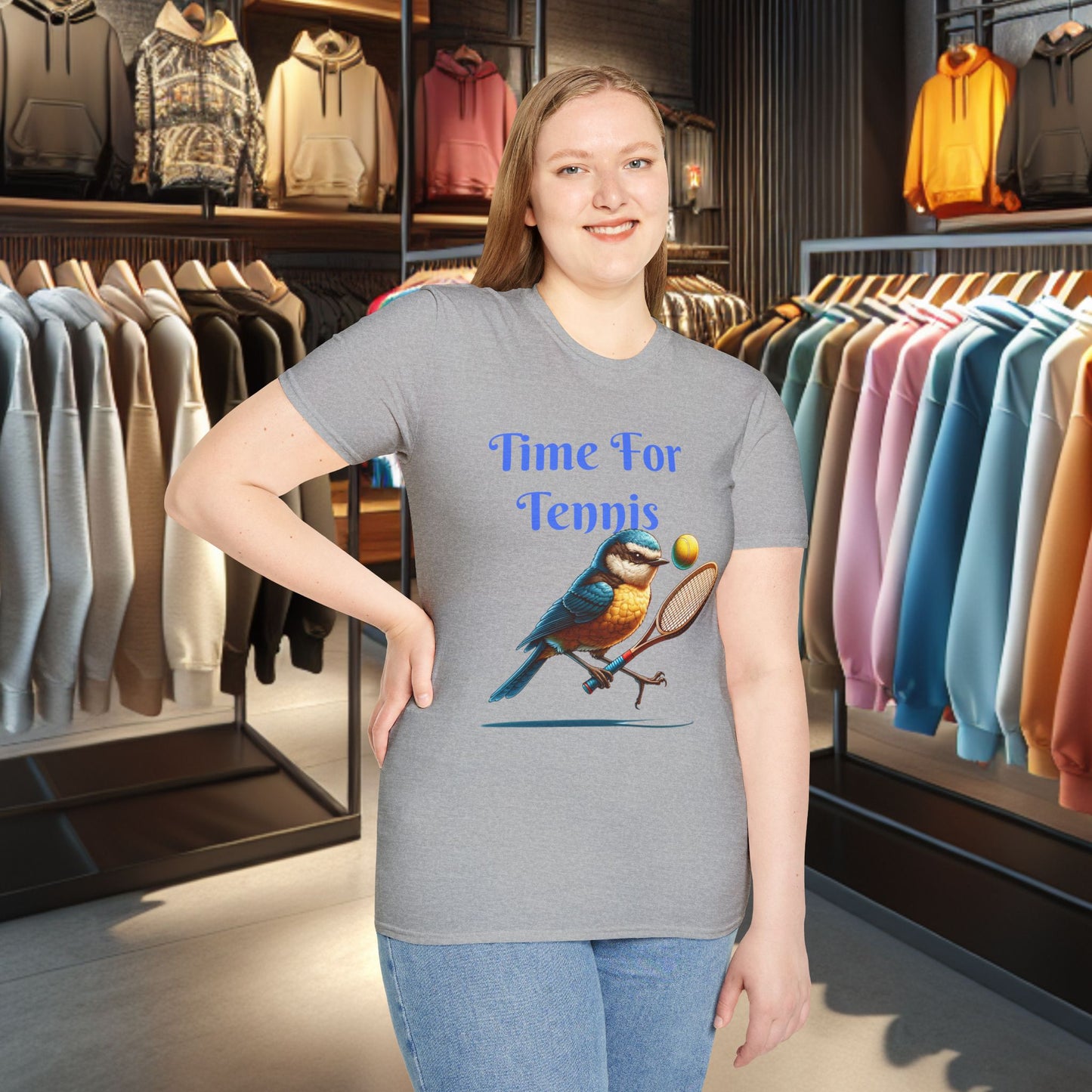 Blue Bird Playing Tennis Unisex T-Shirt - Time ForTennis