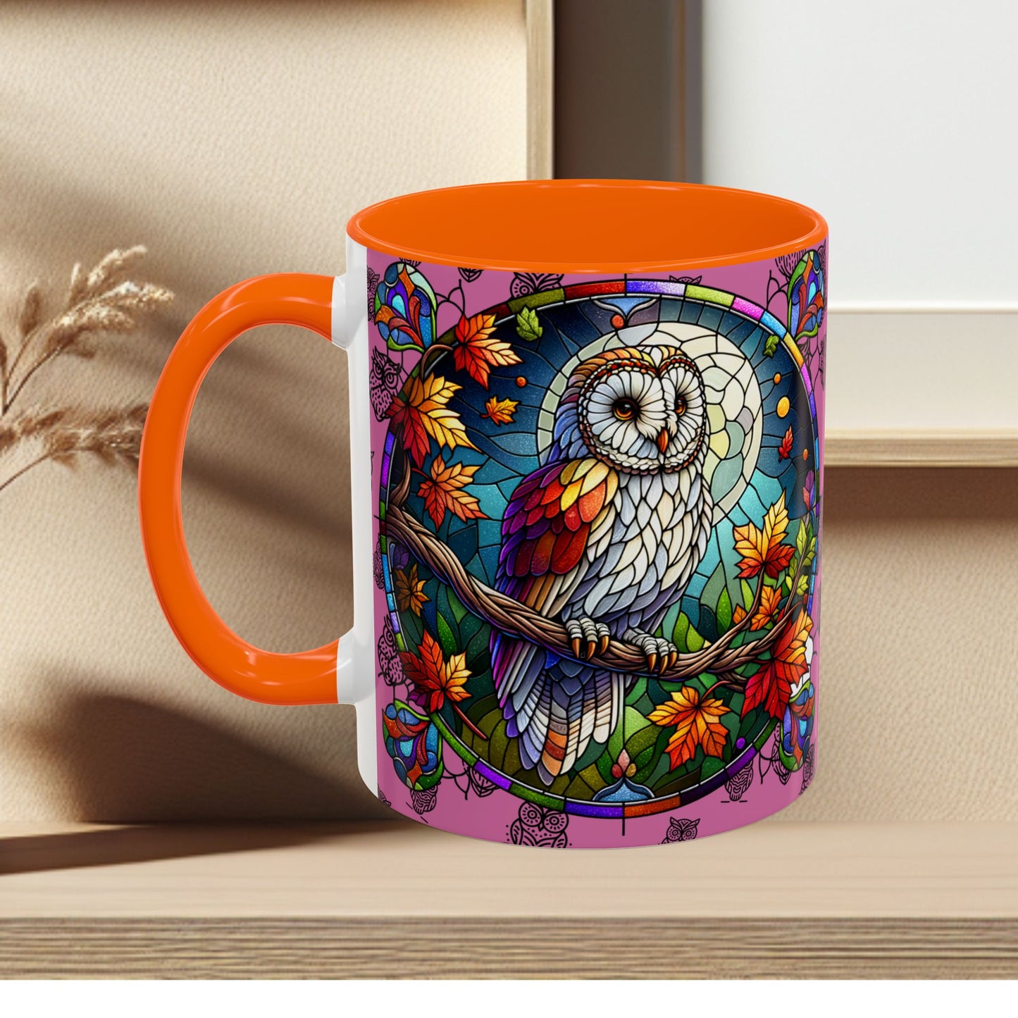 Coffee Mug -Colorful Stain Glass Owl Design