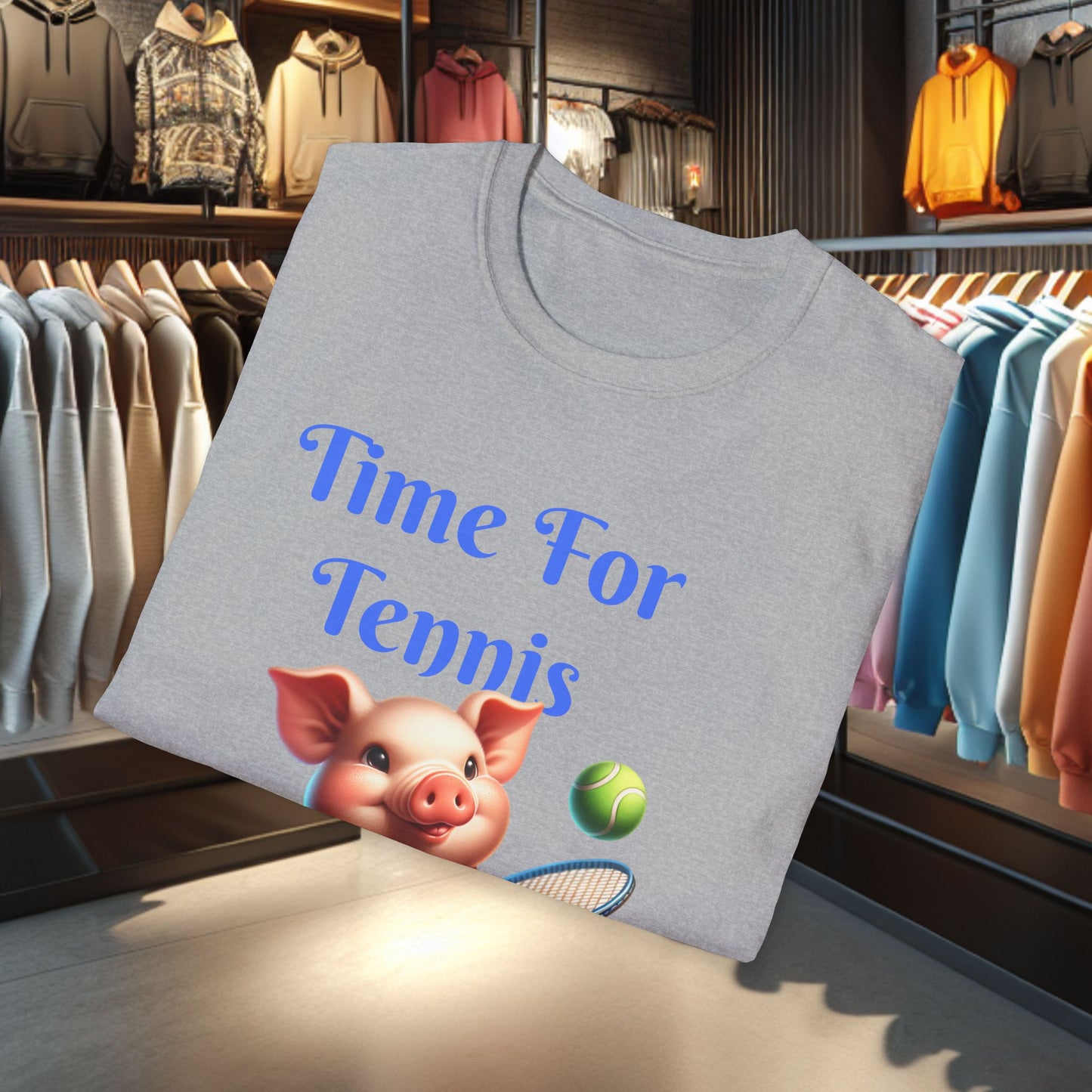 Pig Playing Tennis Unisex T-Shirt - Time For Tennis