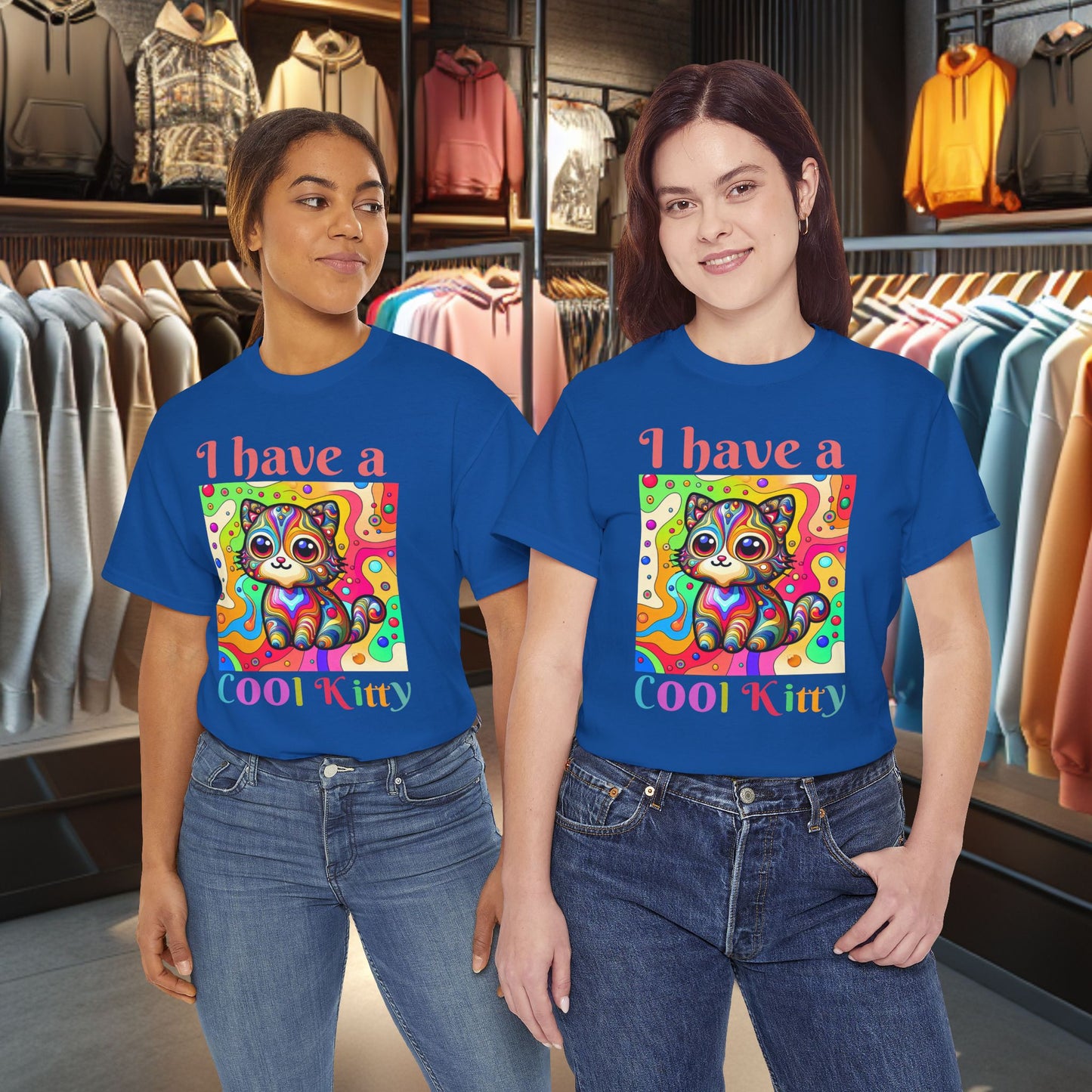 Cool Kitty Heavy Cotton Tee | Cat Lover Gift | Colorful Fun Shirt | Cute Animal Apparel | Perfect for Birthdays & Pet Lovers
