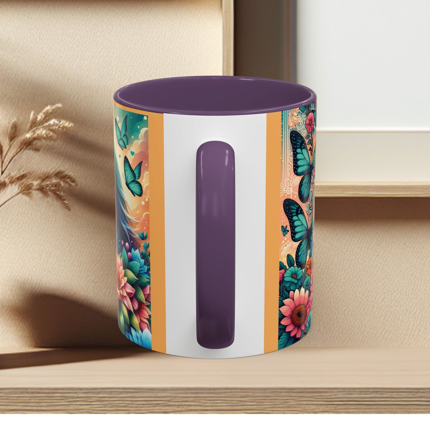 Coffee Mug Horses, Flowers, and Butterflies Mug