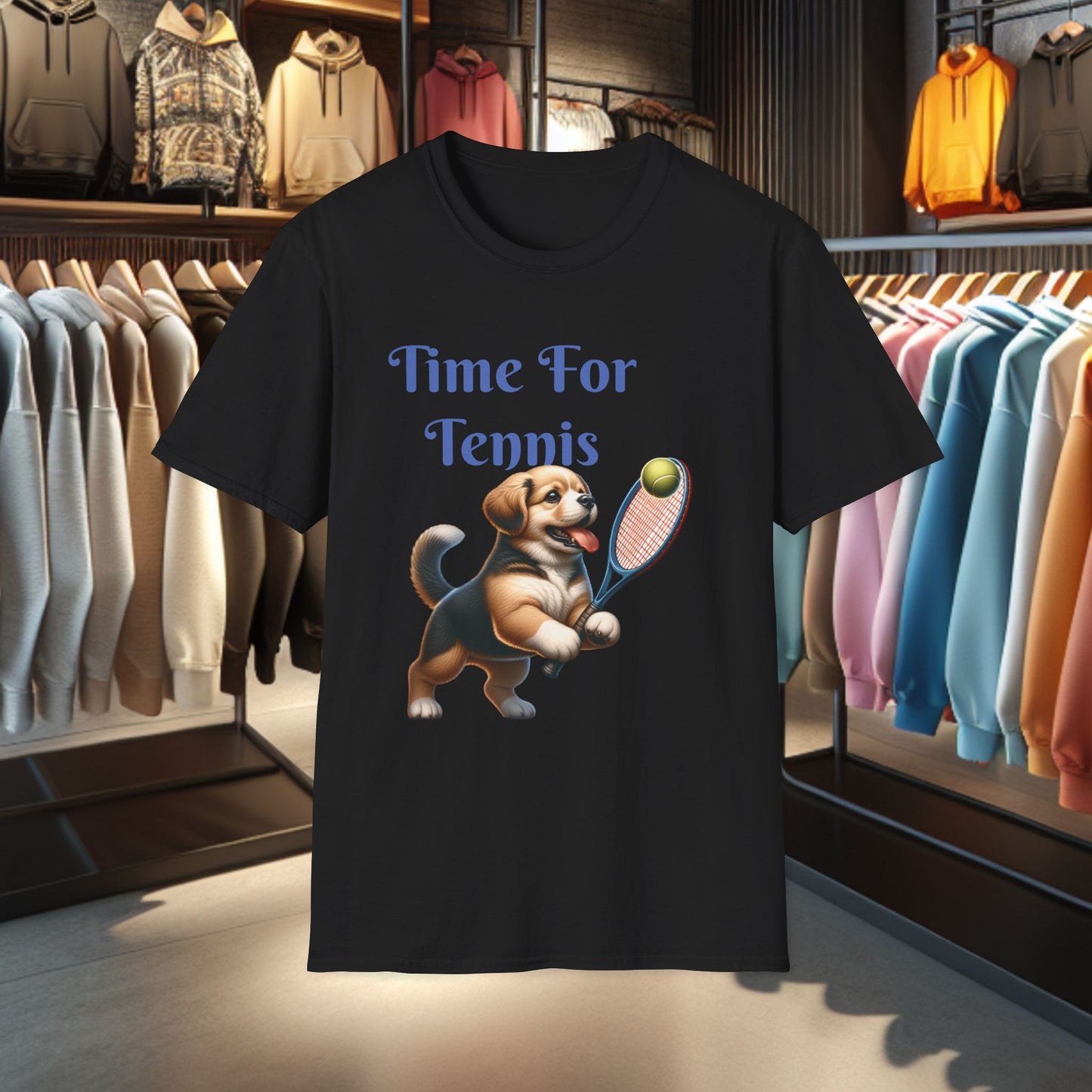Puppy Playing Tennis Unisex T-Shirt - Time For Tennis