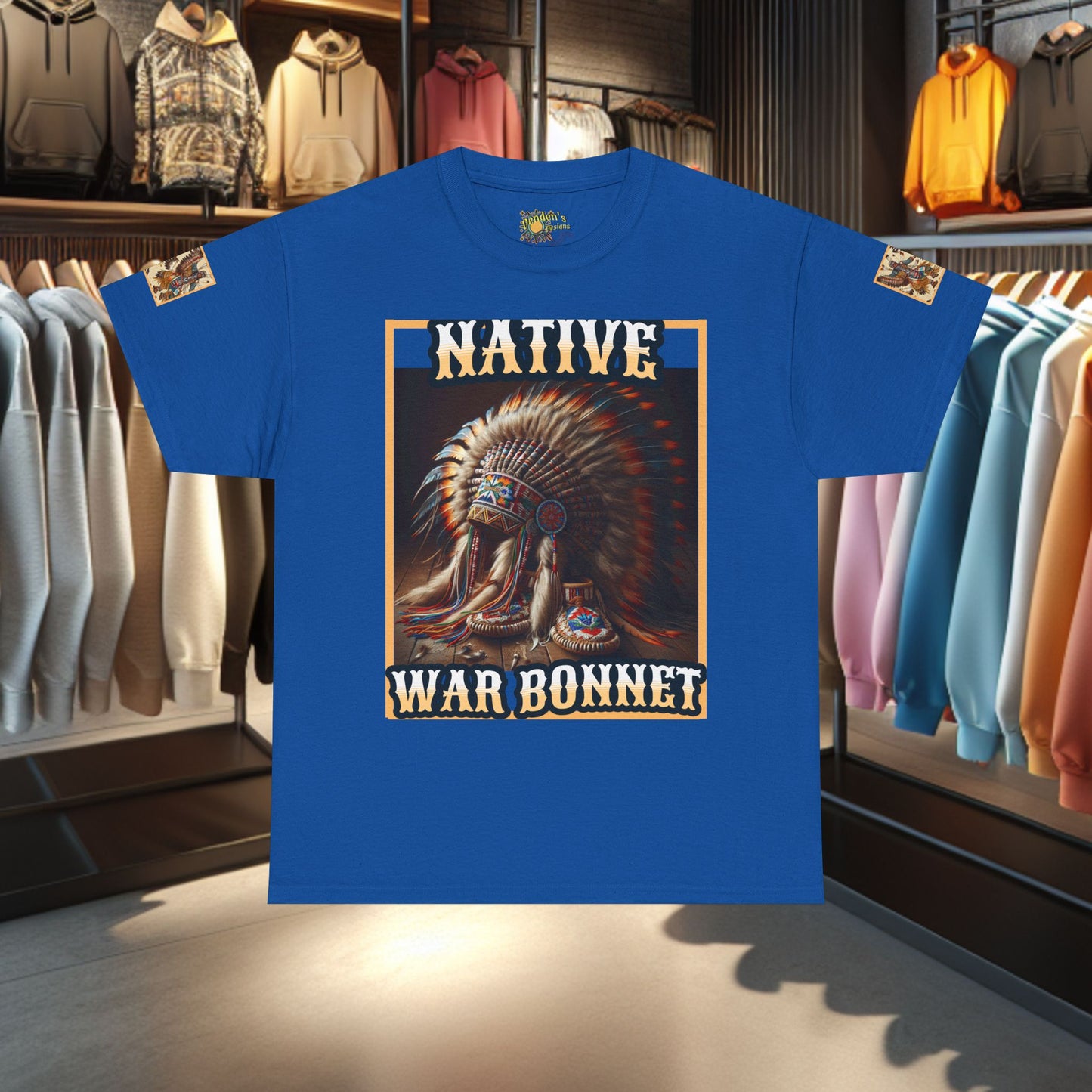 Unisex Cotton Tee - Native War Bonnet -Heavy Cotton Tee-